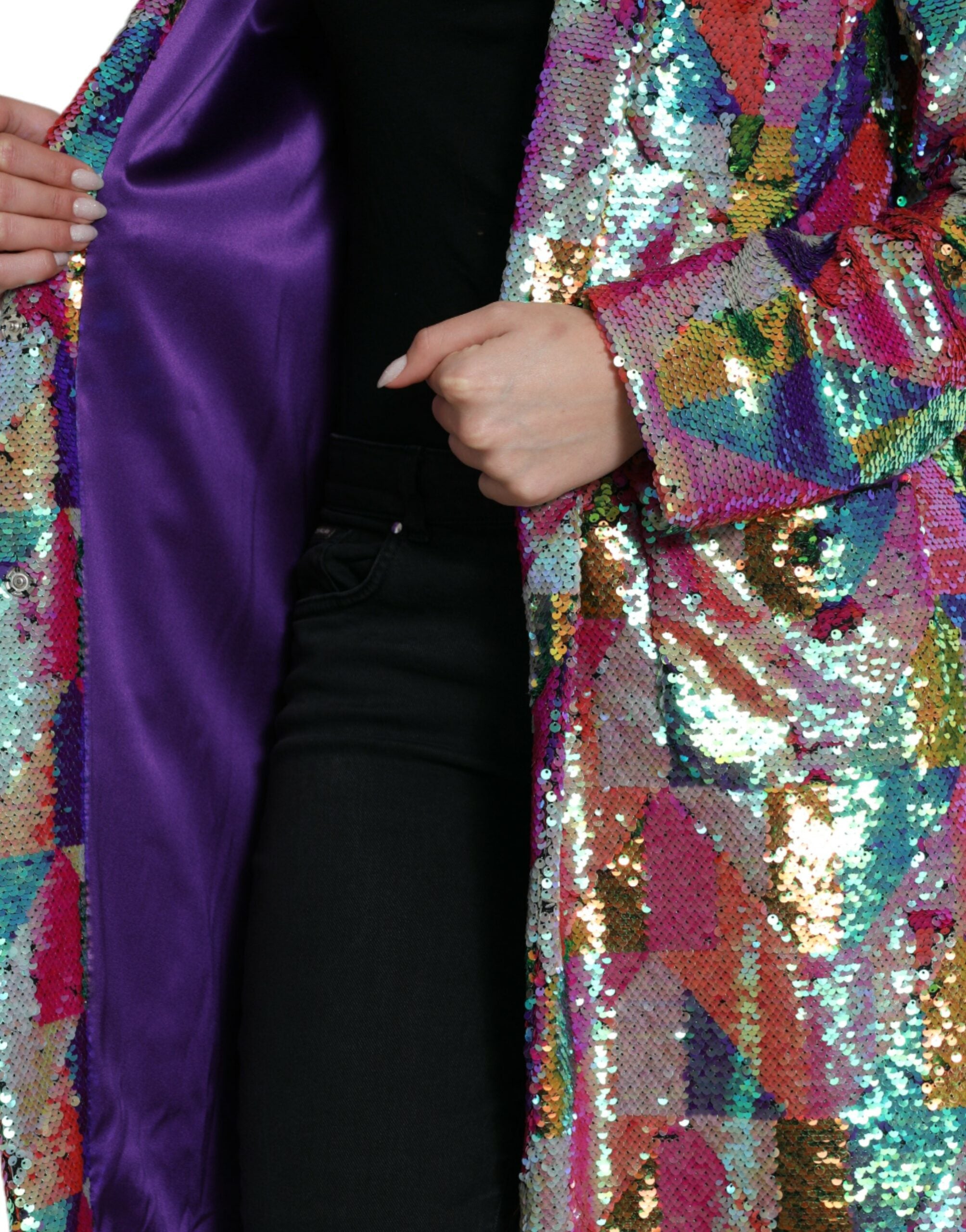 Dolce & Gabbana Multicolor Polyester Paillettenmantel Jacke