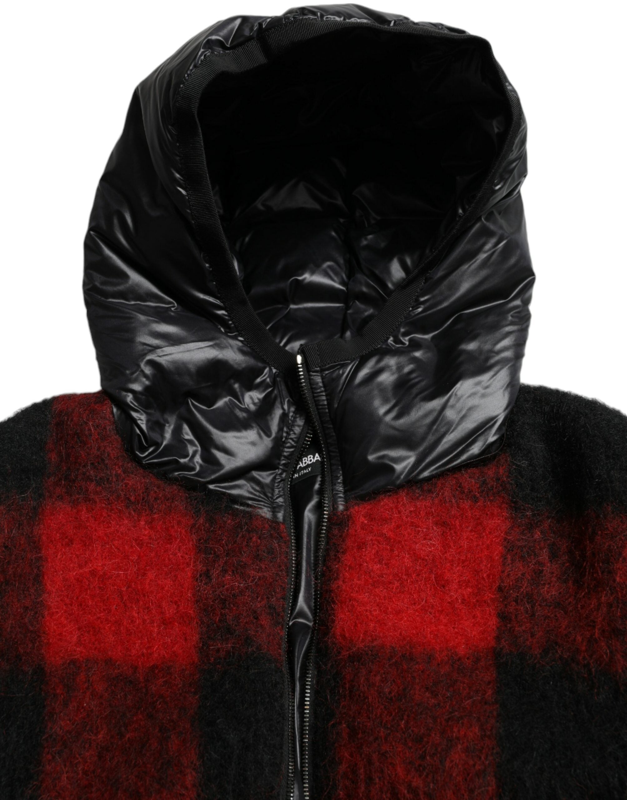 Dolce & Gabbana Schwarz Rot Büffelkaro Poncho Jacke mit Kapuze