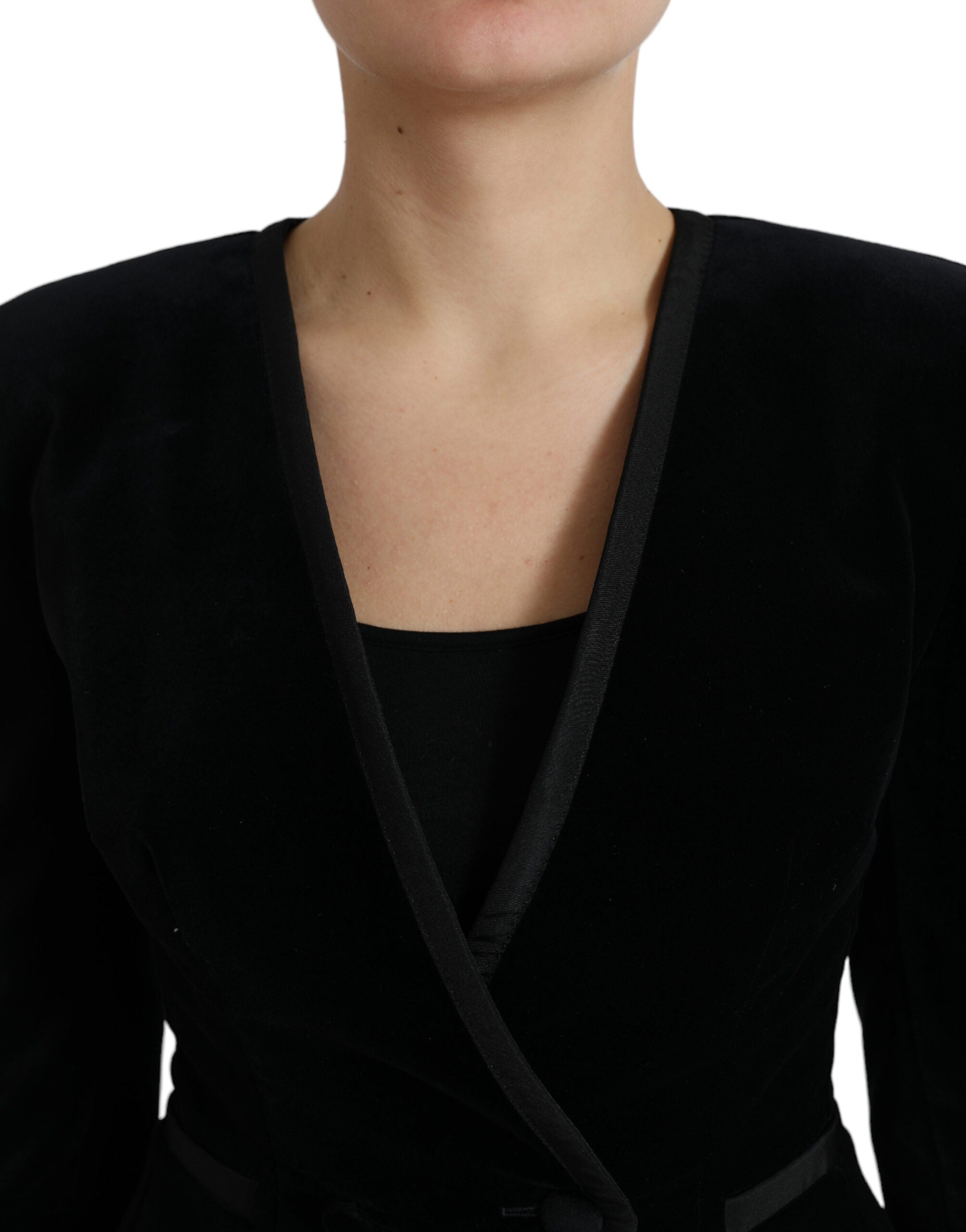 Dolce & Gabbana Zweireihige Jacke aus schwarzem Baumwollsamt