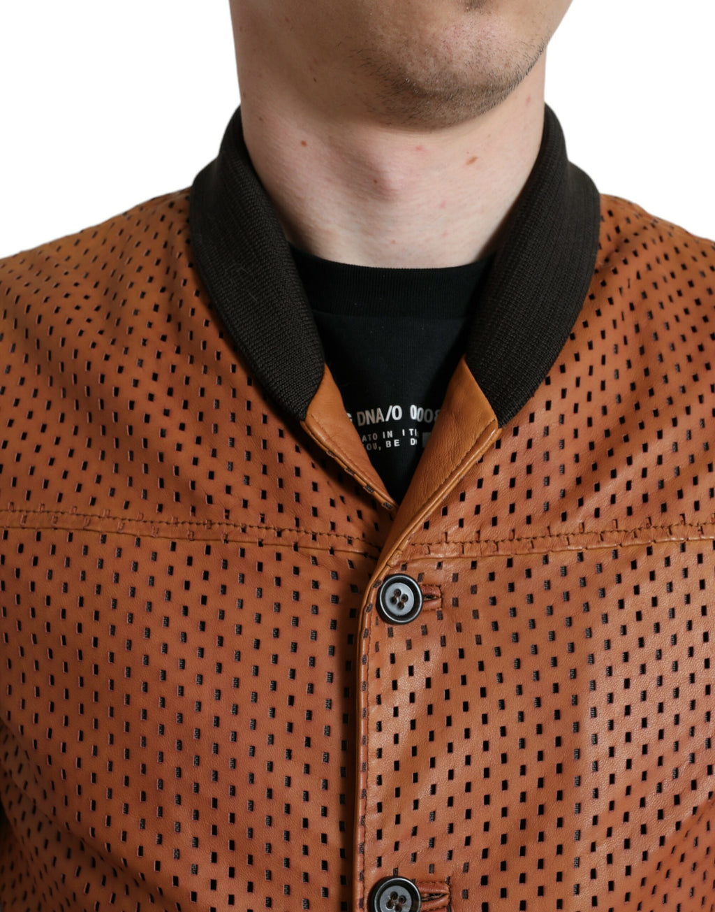Dolce & Gabbana Braune Lammfelllederjacke mit Perforation