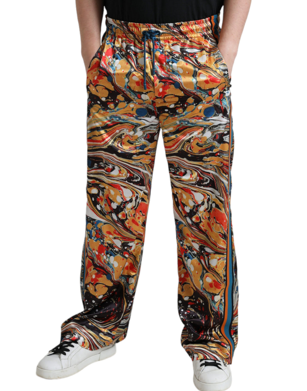 Dolce & Gabbana Multicolor Marmorierte Satin-Hose