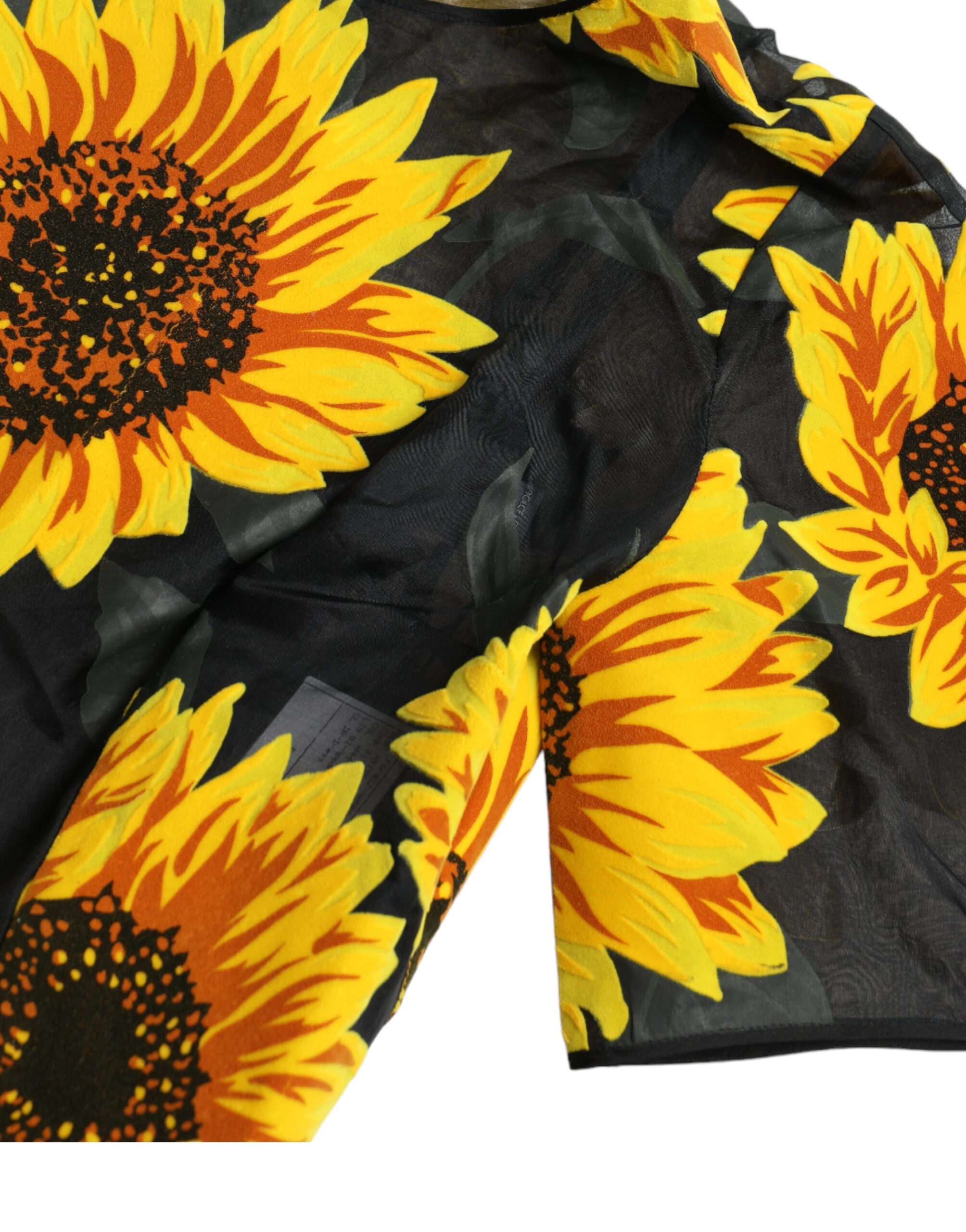 Dolce & Gabbana Schwarzes Midikleid mit Sonnenblumendruck aus Nylon in A-Linie