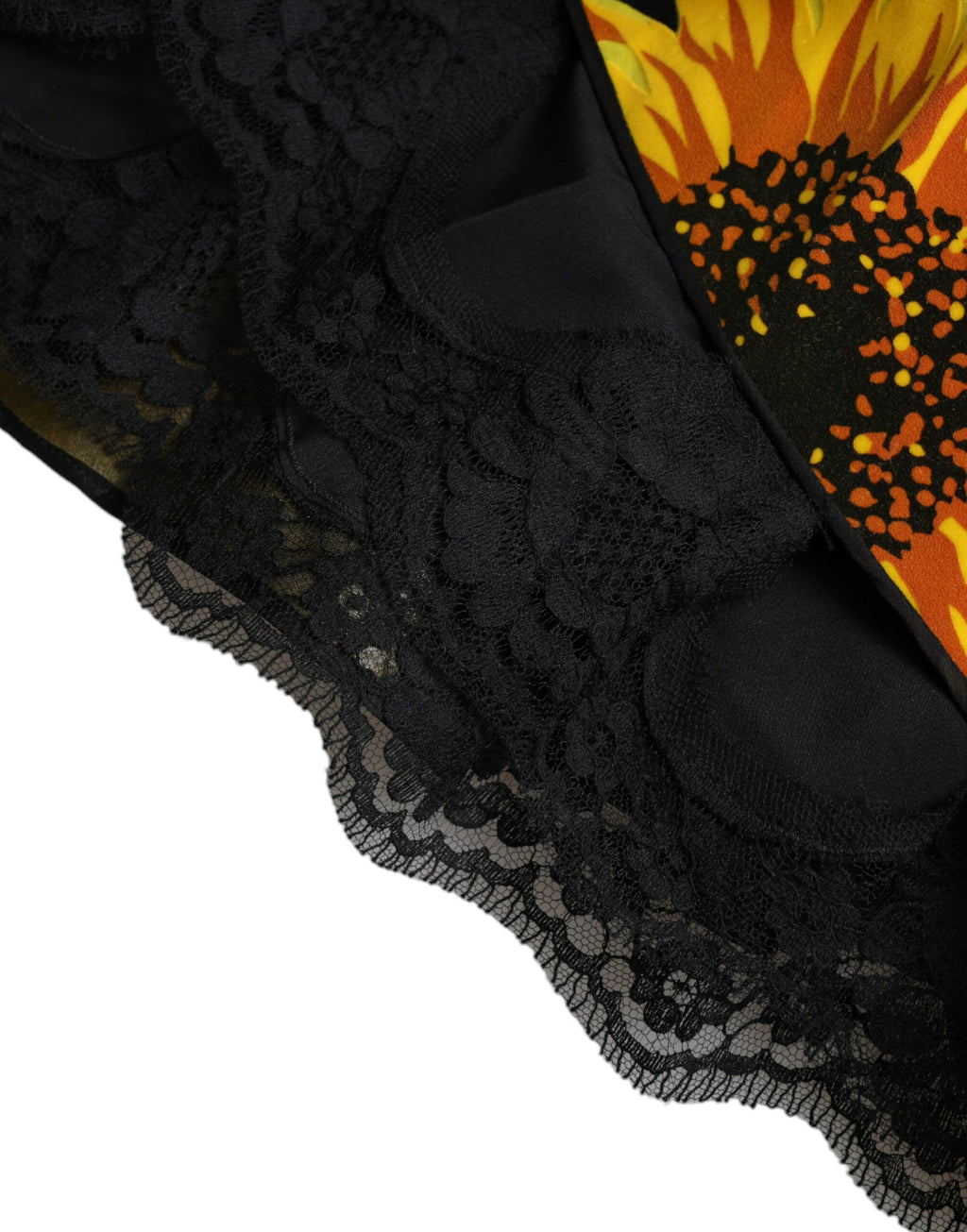 Dolce & Gabbana Schwarzes Midikleid mit Sonnenblumendruck aus Nylon in A-Linie