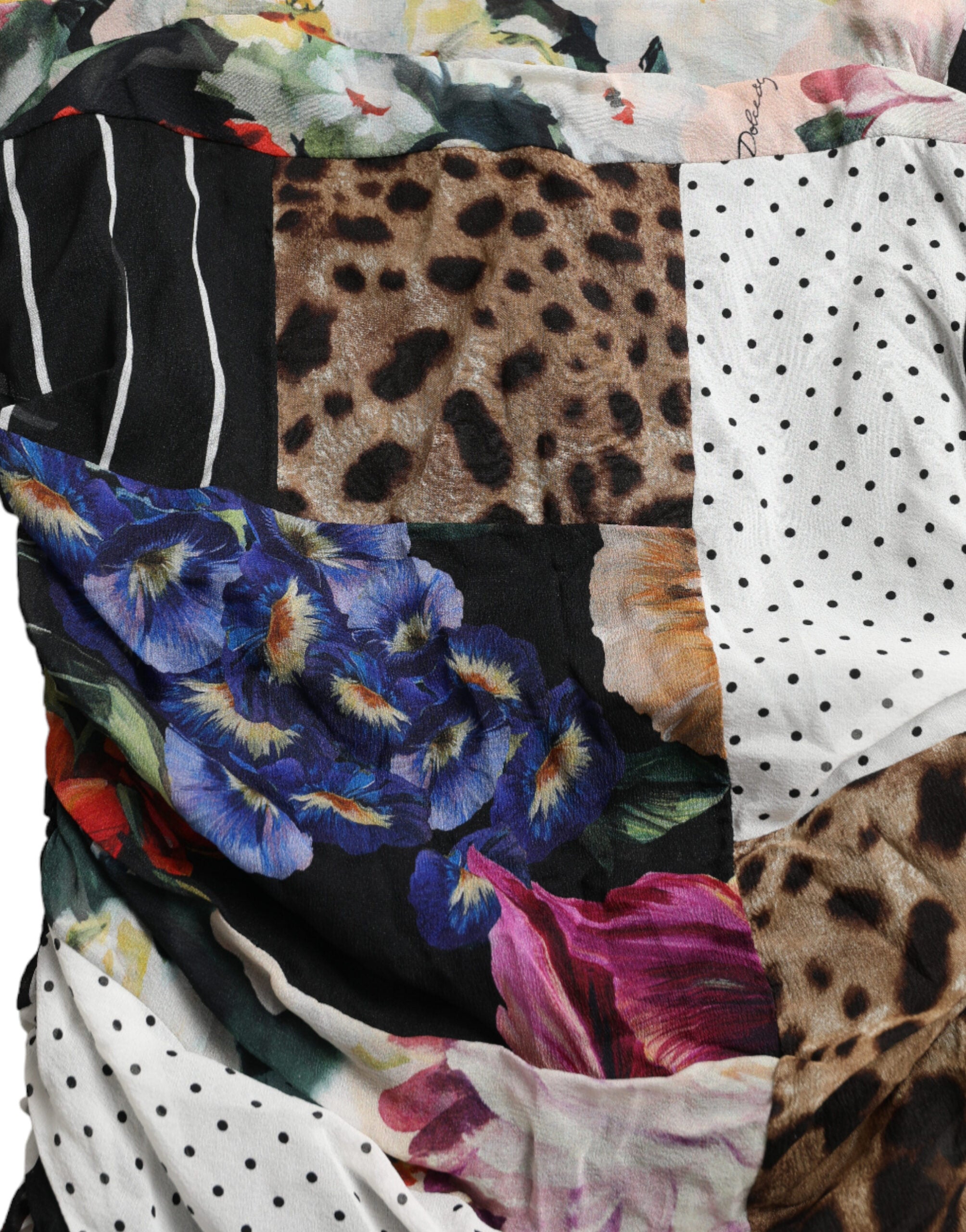 Dolce & Gabbana Mehrfarbiges Patchwork Midi-Leopard-Bodycon-Kleid mit Blumenmuster
