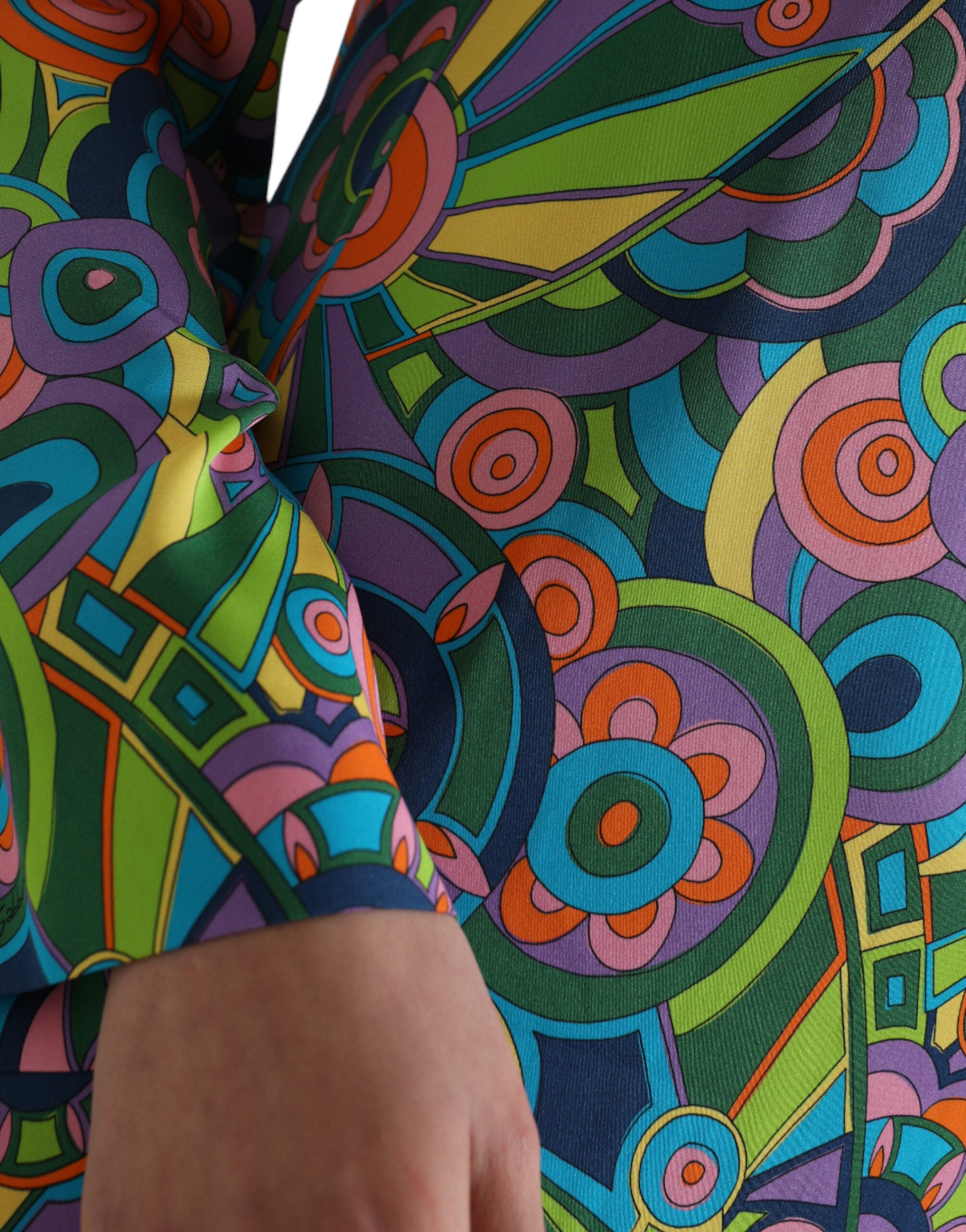 Dolce & Gabbana Multicolor Geometrischer Druck Seide Kristalle Midikleid