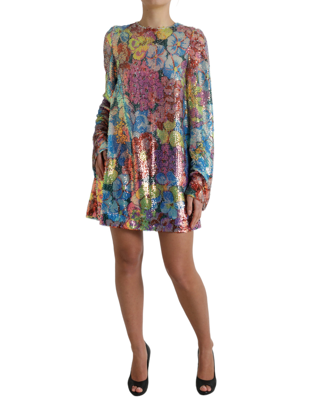 Dolce & Gabbana Multicolor Florales Pailletten-Minikleid