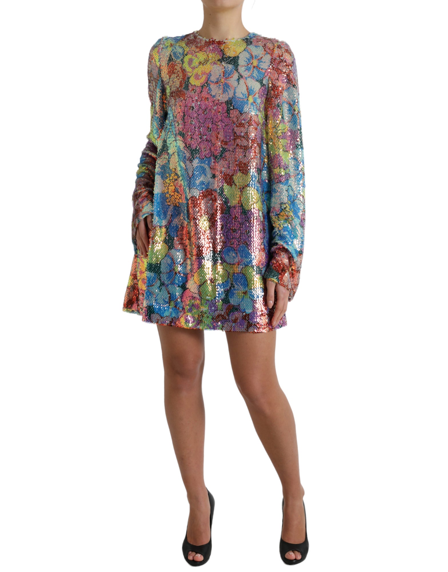 Dolce & Gabbana Multicolor Florales Pailletten-Minikleid
