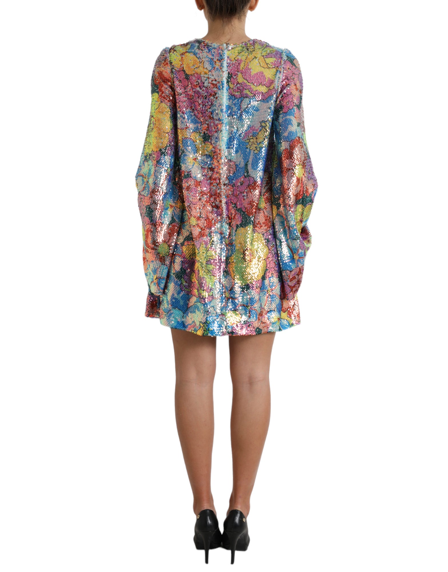 Dolce & Gabbana Multicolor Florales Pailletten-Minikleid