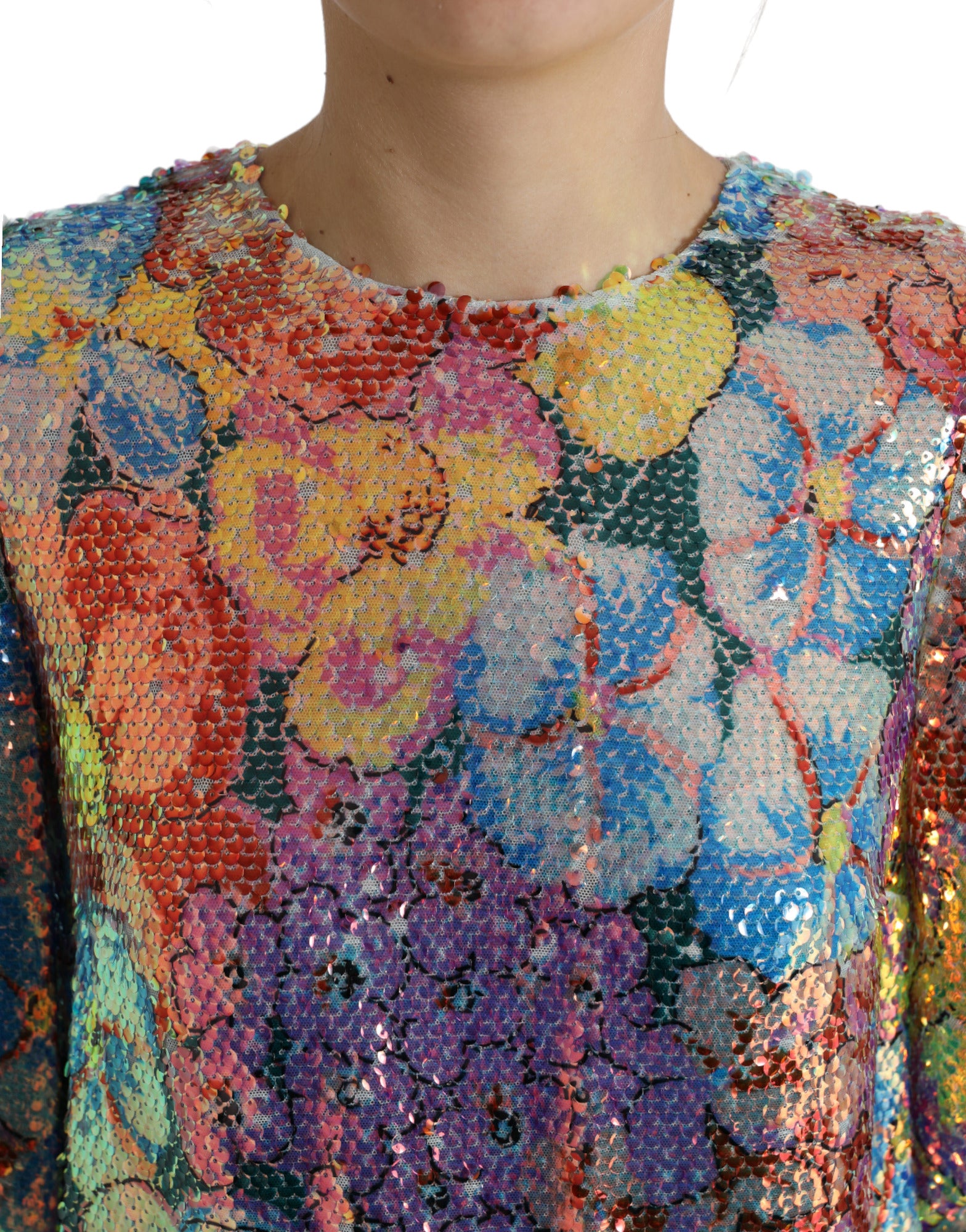 Dolce & Gabbana Multicolor Florales Pailletten-Minikleid