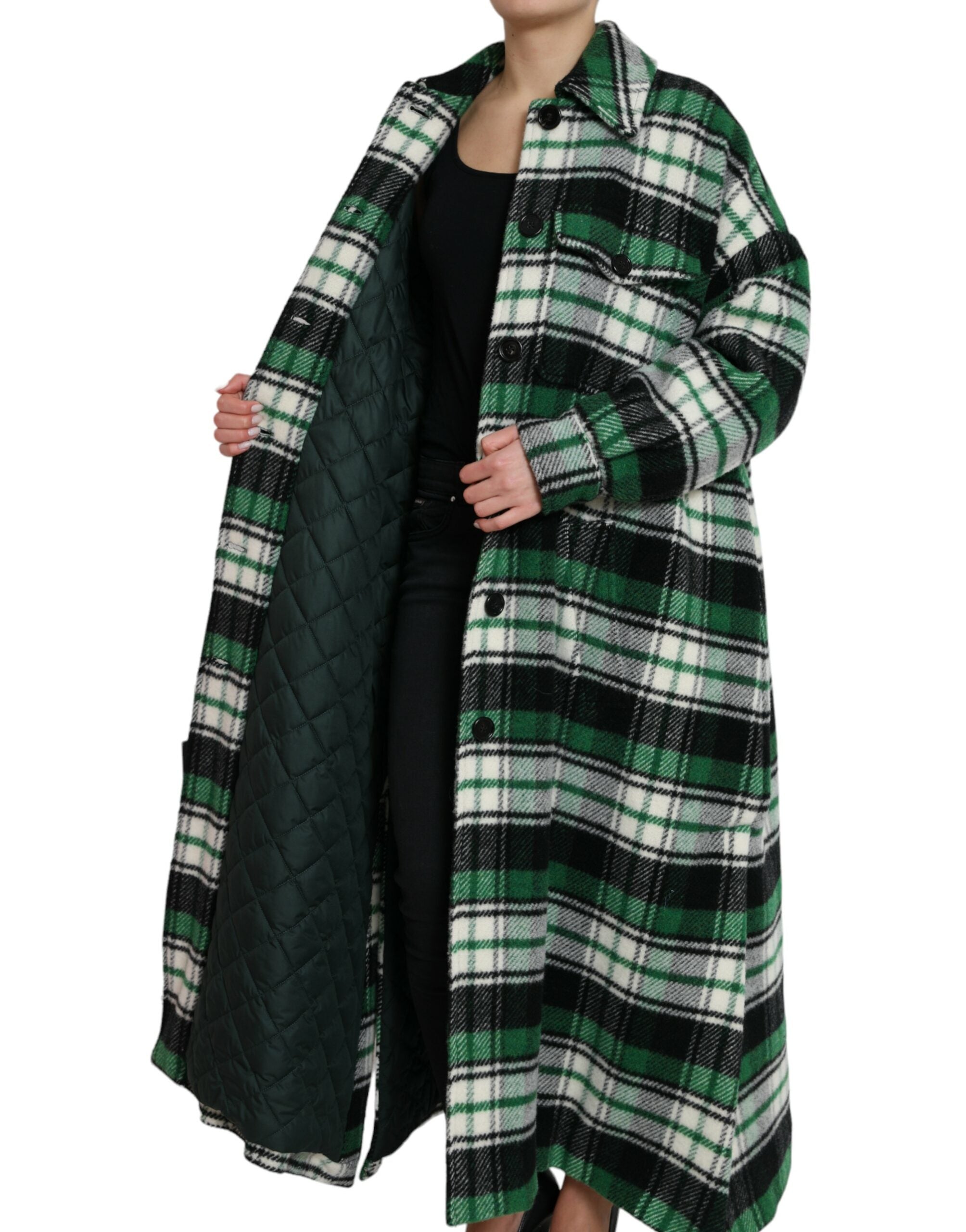 Dolce & Gabbana Grün karierter Langarm-Langarm-Mantel Jacke