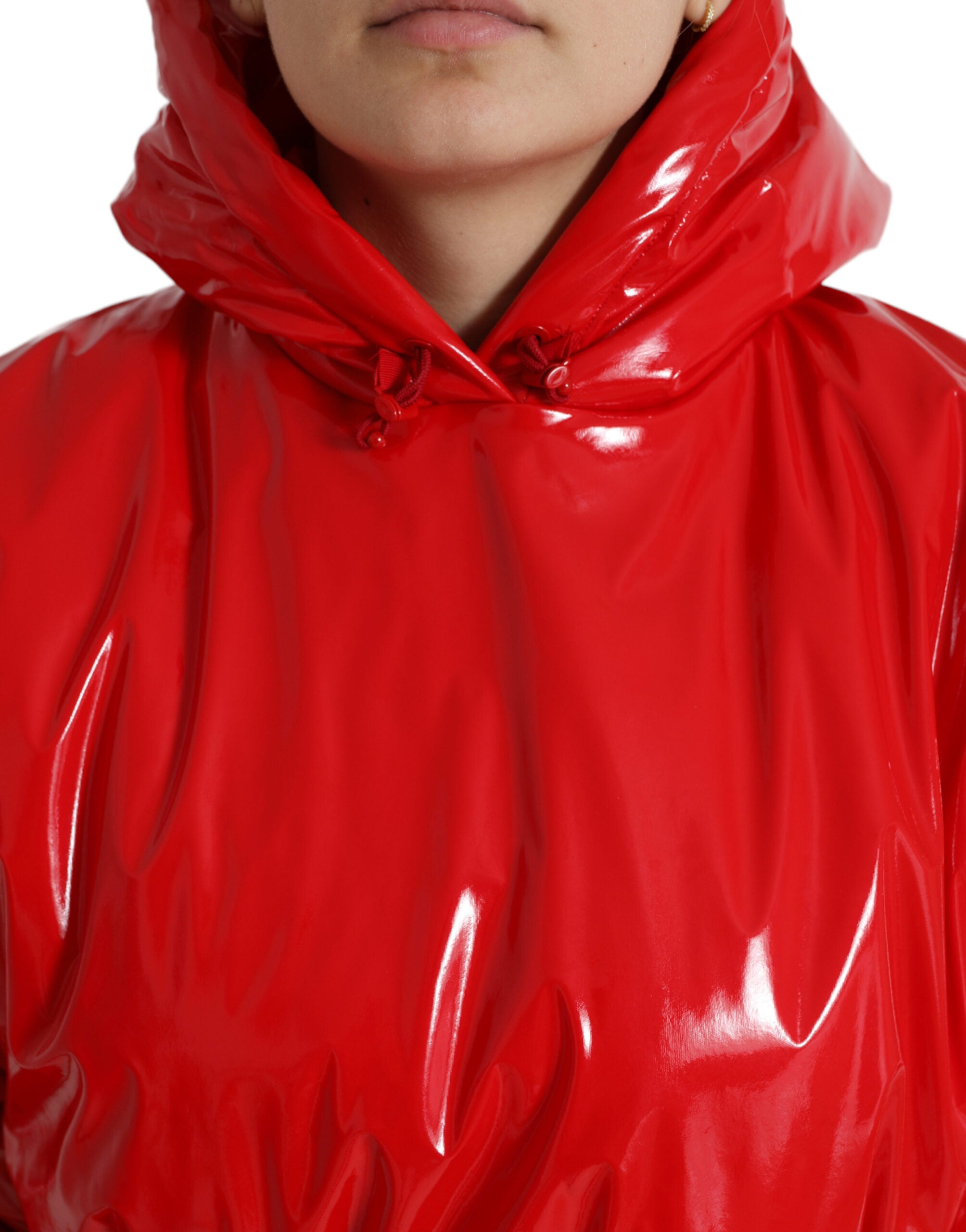 Dolce & Gabbana Glänzend rote Kurzmantel-Jacke mit Kapuze
