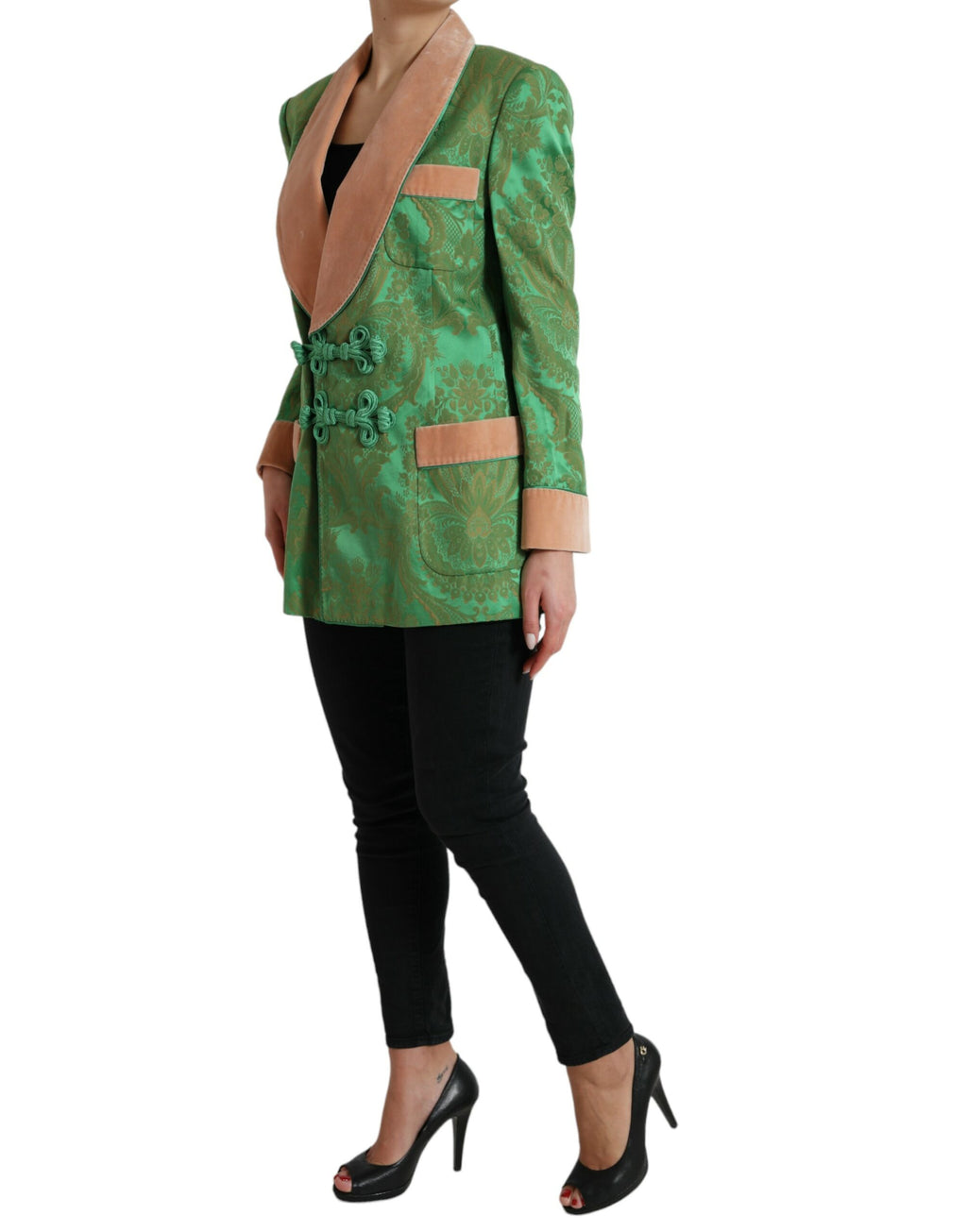Dolce & Gabbana Grüner geblümter Zweireiher Mantel Jacke