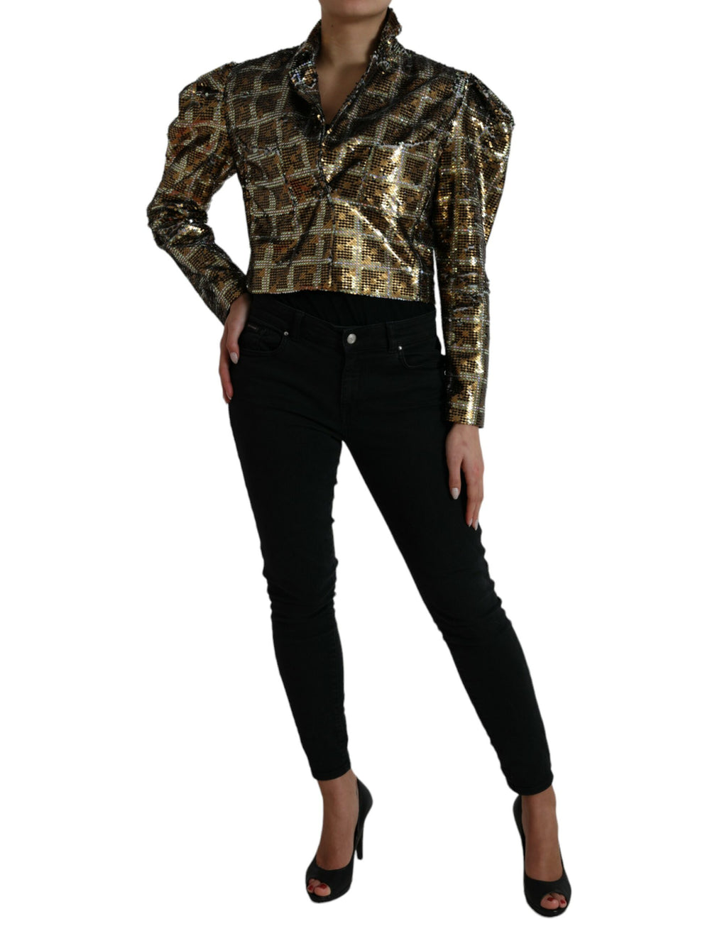 Dolce & Gabbana Gekürzte Jacke mit Pailletten aus mehrfarbigem Polyester