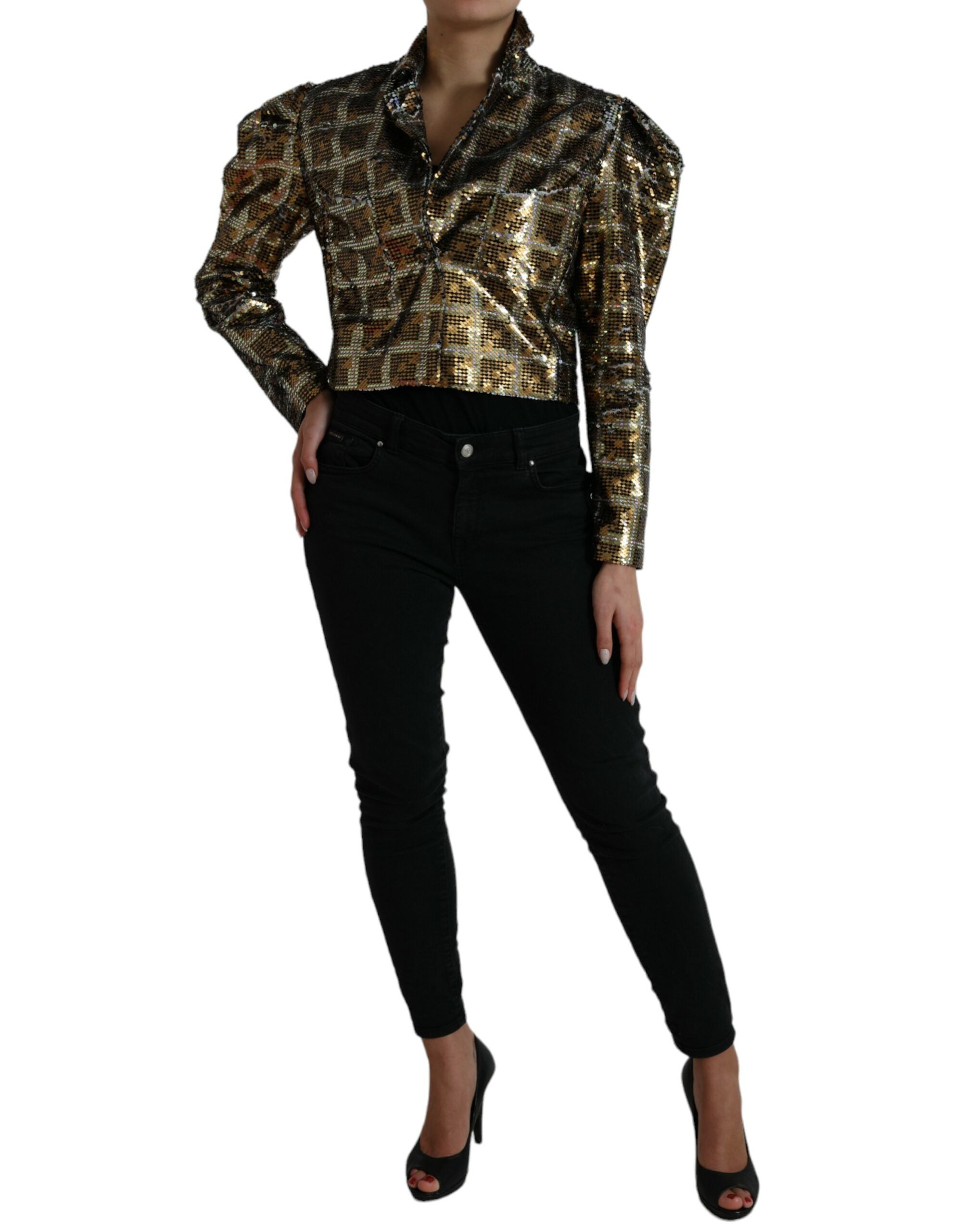 Dolce & Gabbana Gekürzte Jacke mit Pailletten aus mehrfarbigem Polyester