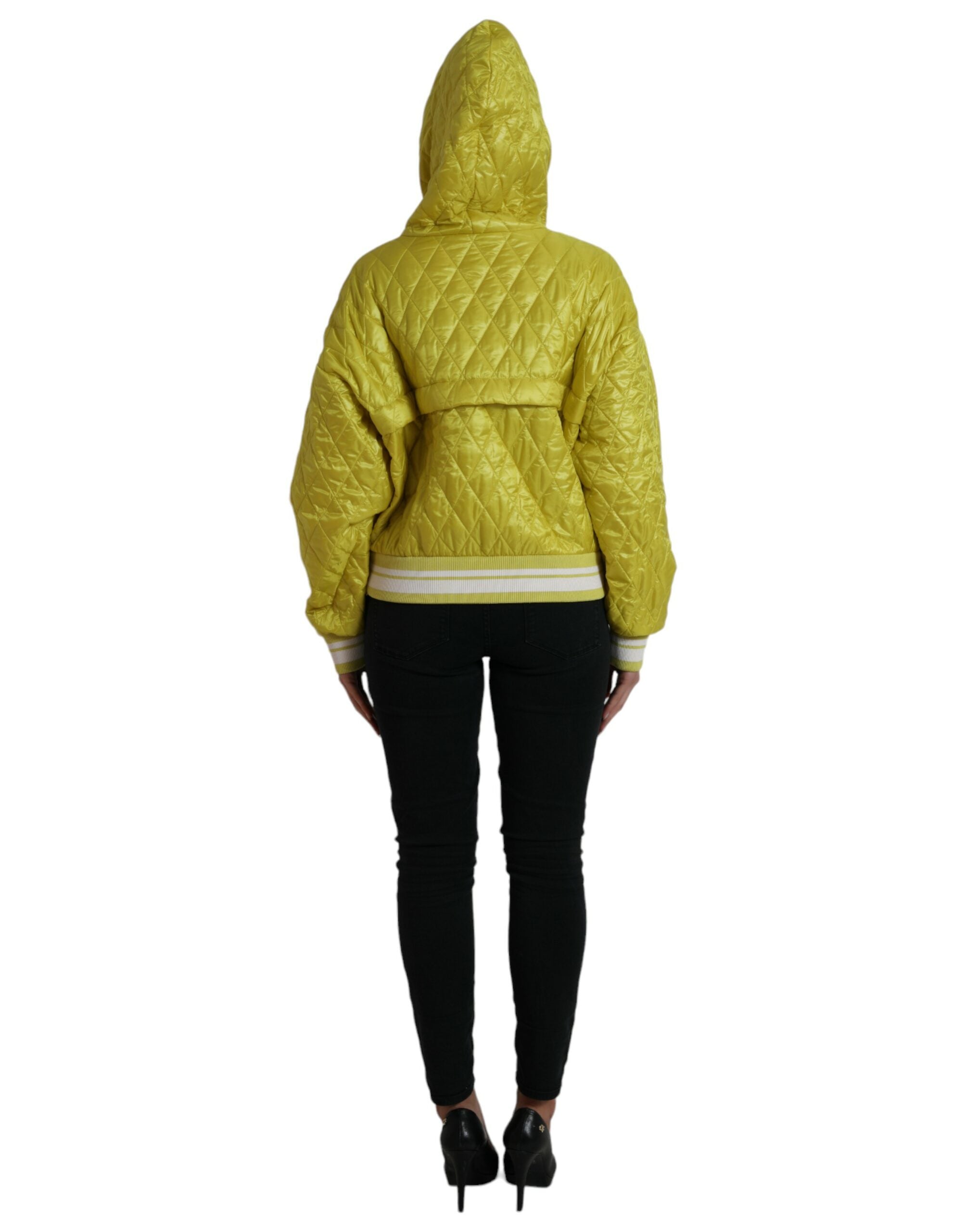Dolce & Gabbana Gelbe Nylon Steppjacke mit Kapuze und Pullover