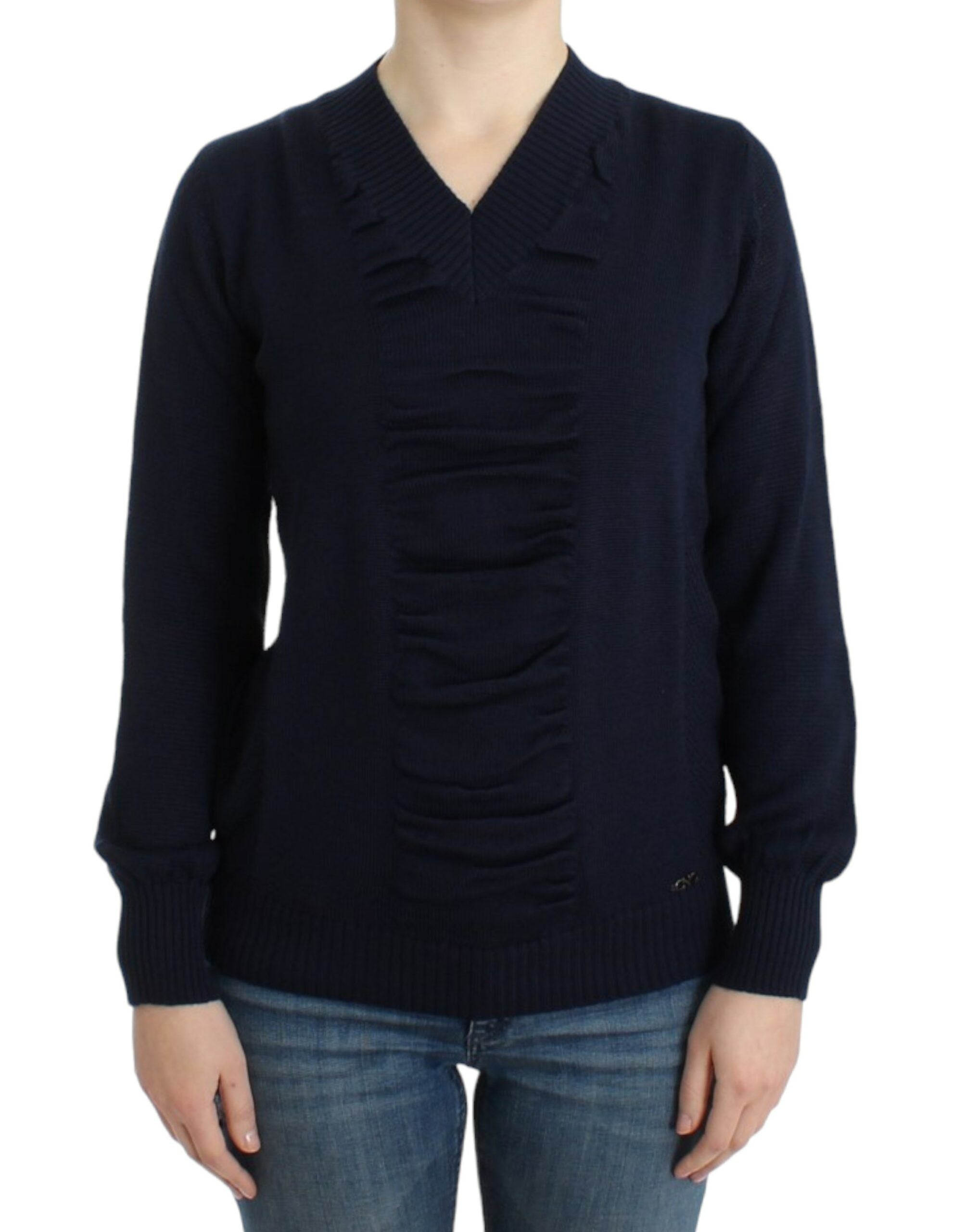 Costume National Dunkelblauer Wollpullover mit V-Ausschnitt