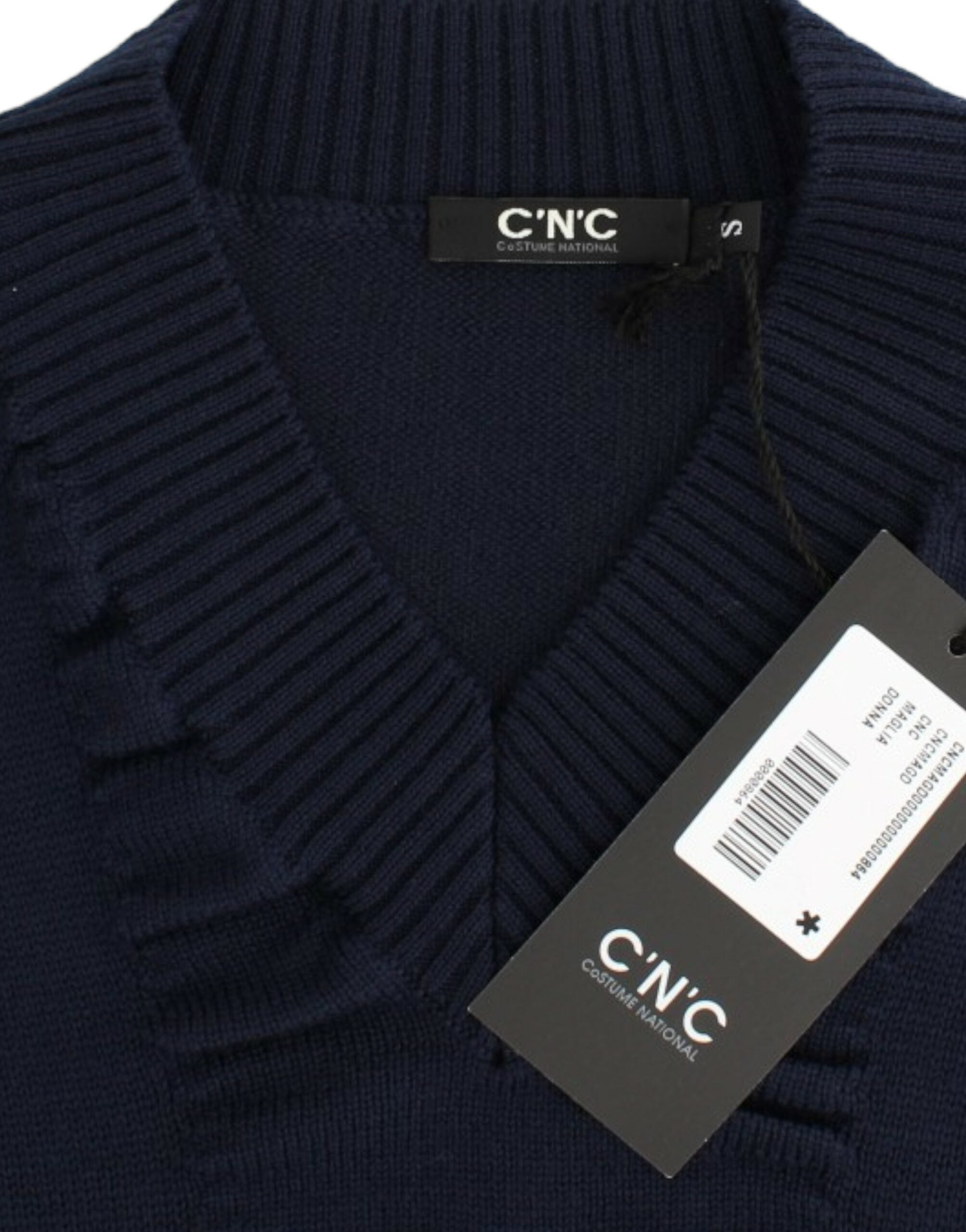 Costume National Dunkelblauer Wollpullover mit V-Ausschnitt