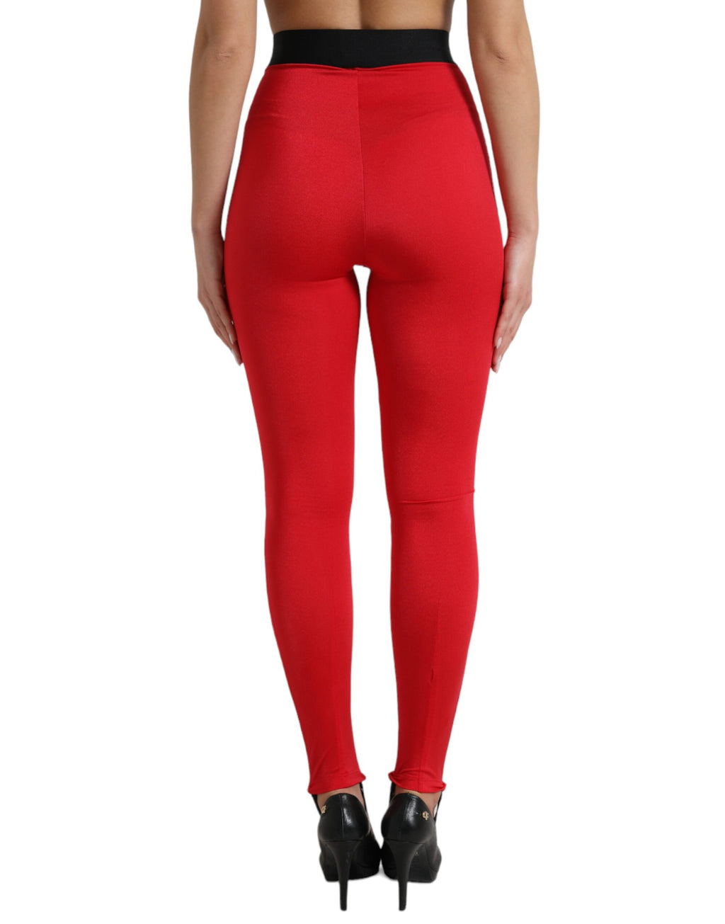 Dolce & Gabbana Rote Nylon DG Logo Slim Leggings Hose