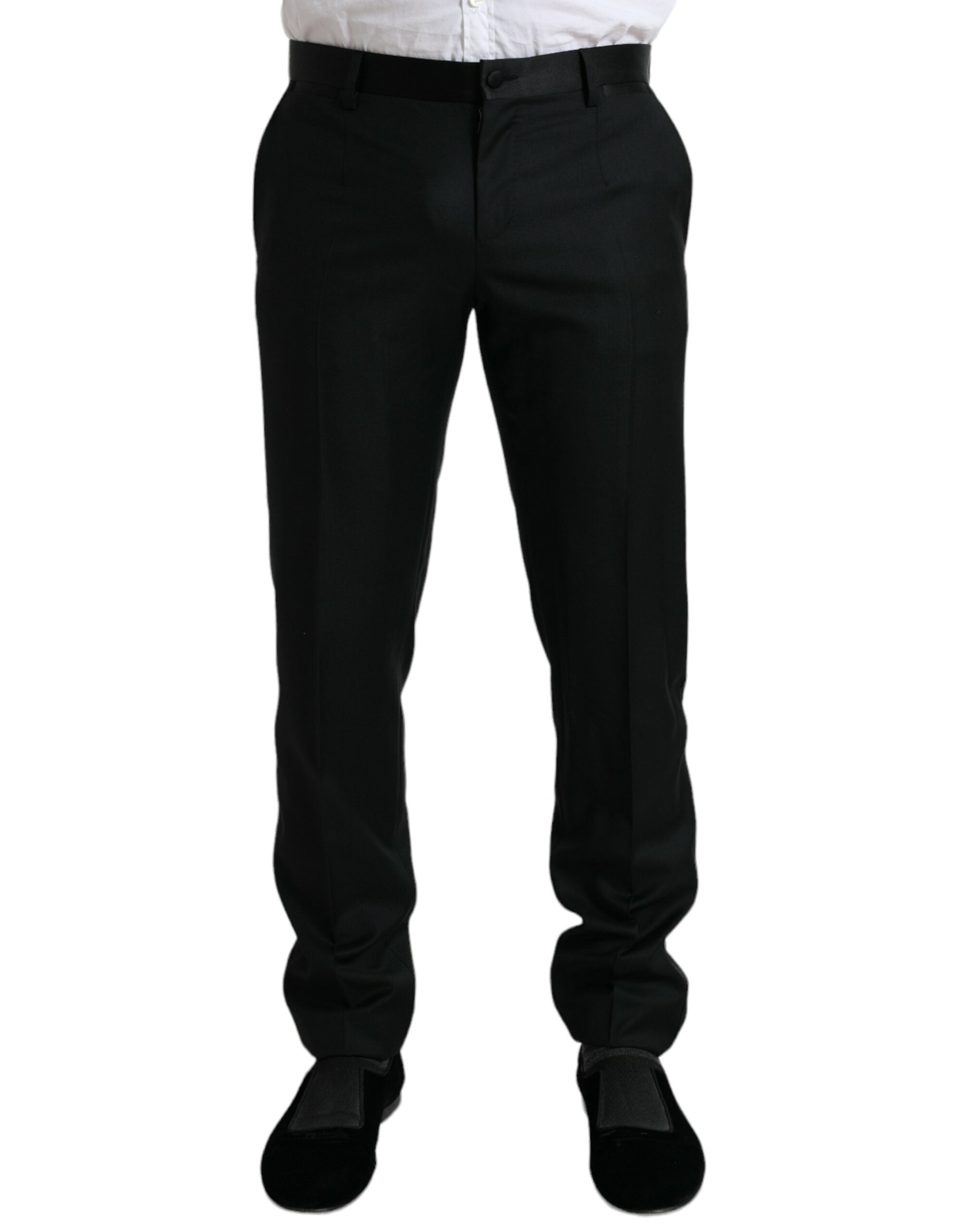 Dolce & Gabbana Schwarze Wolle Slim Fit Formal Trouser Dress Pants
