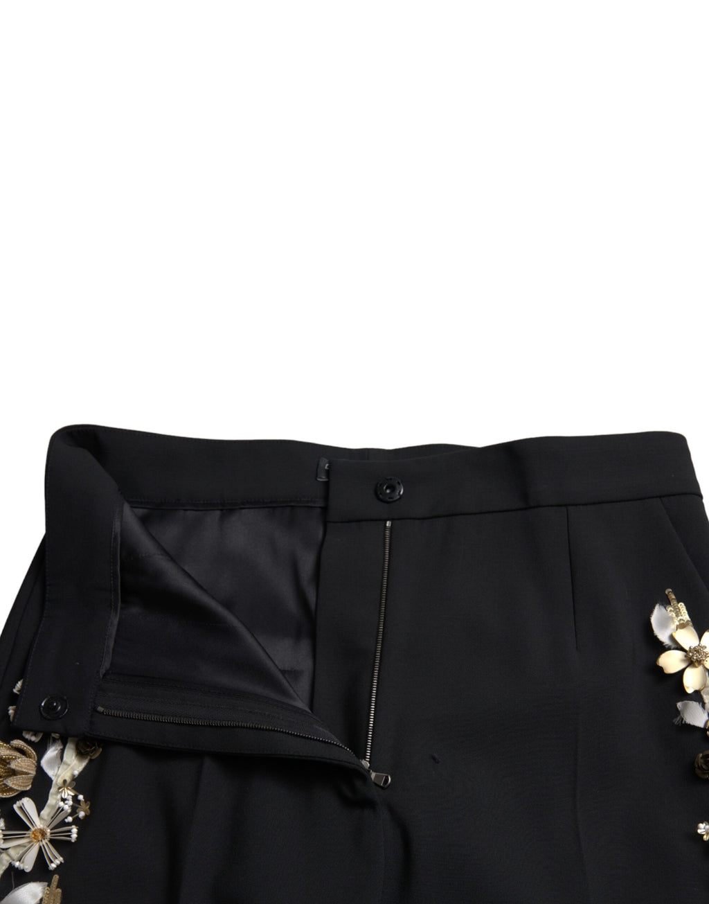 Dolce & Gabbana Schwarze Hose mit Blumenapplikation und hoher Taille, konisch zulaufend