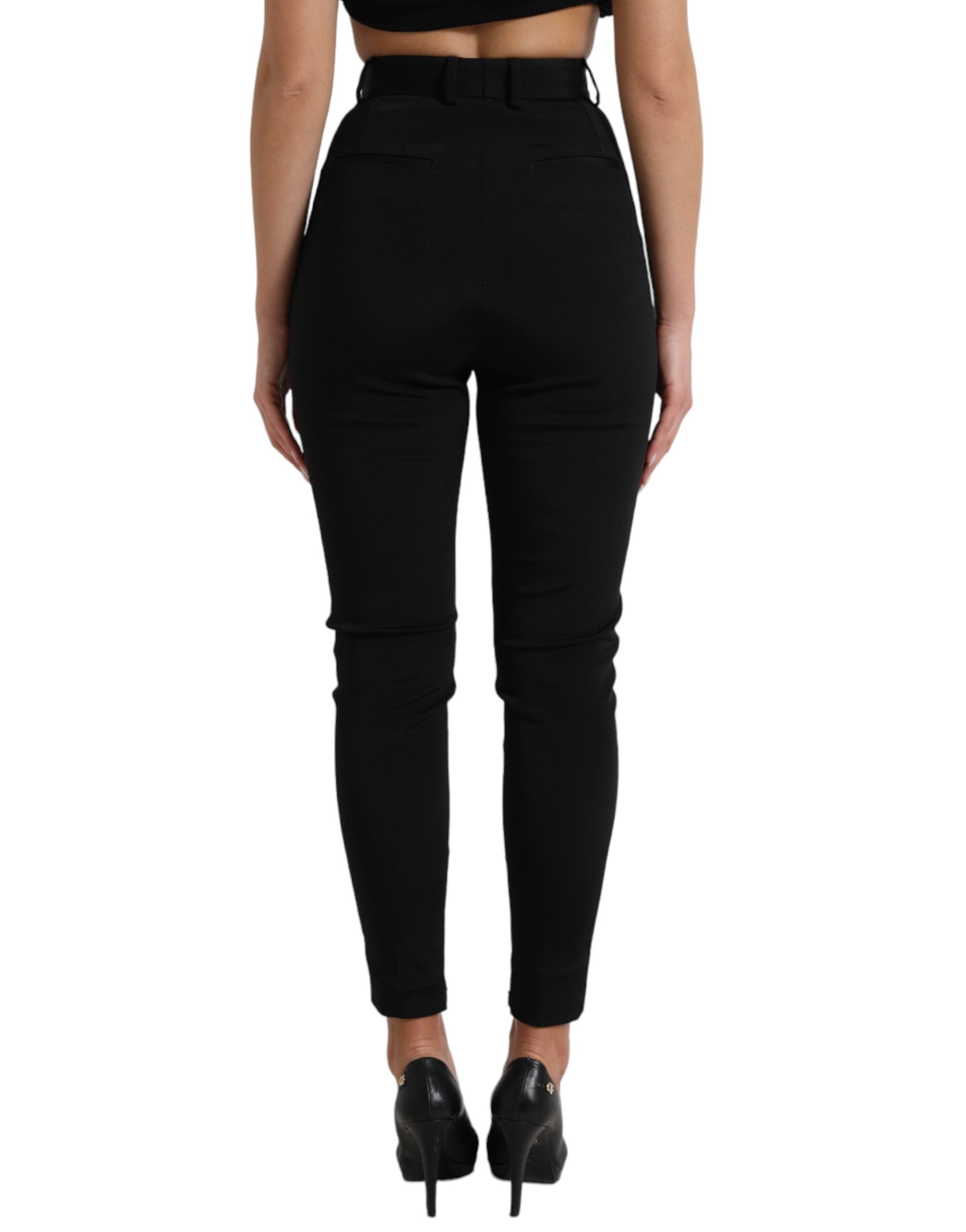 Dolce & Gabbana Schwarze Woll-Stretch-Hose mit hoher Taille in Skinny-Form