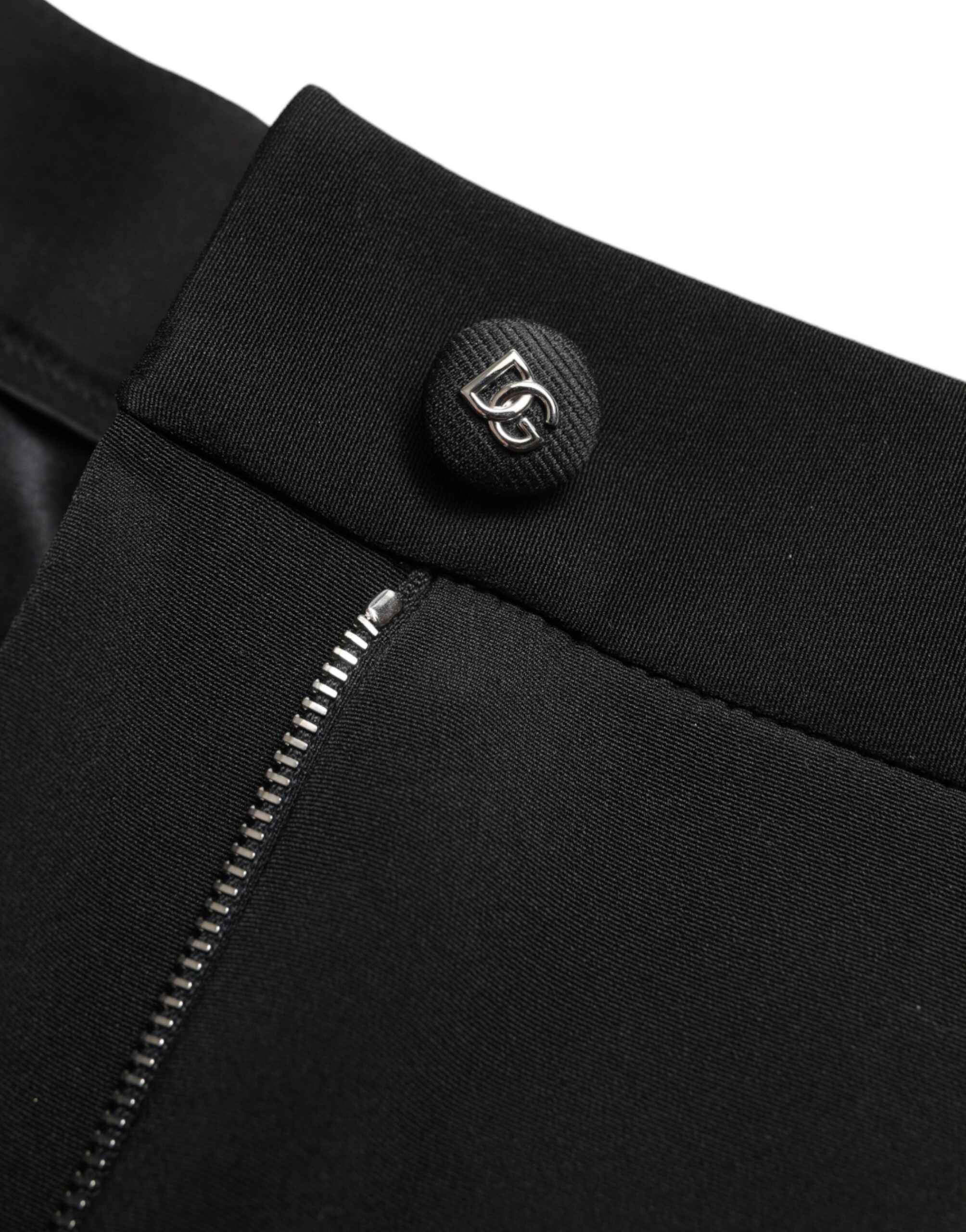 Dolce & Gabbana Schwarze Woll-Stretch-Hose mit hoher Taille in Skinny-Form