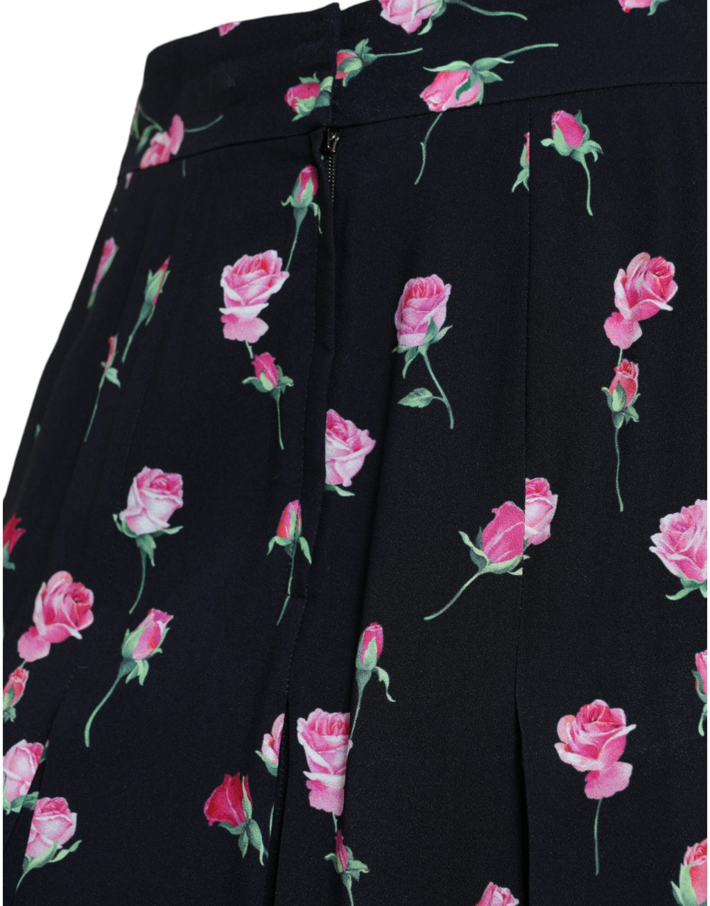 Dolce & Gabbana Schwarzer Rosenrock mit hoher Taille und knielanger A-Linie