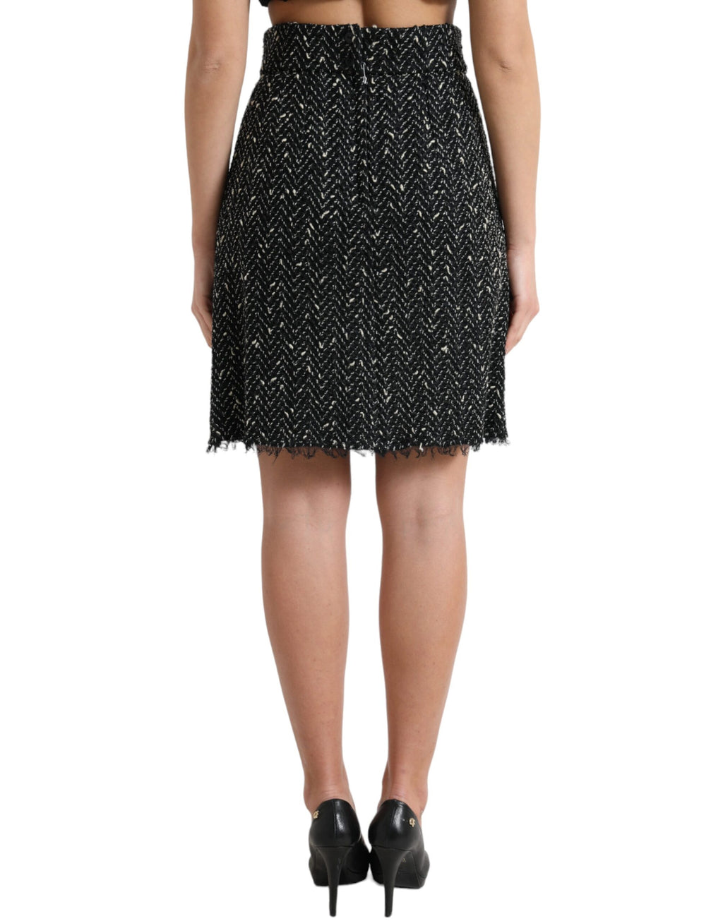 Dolce & Gabbana Schwarzer Tweed-Wollstrick-Minirock mit hoher Taille