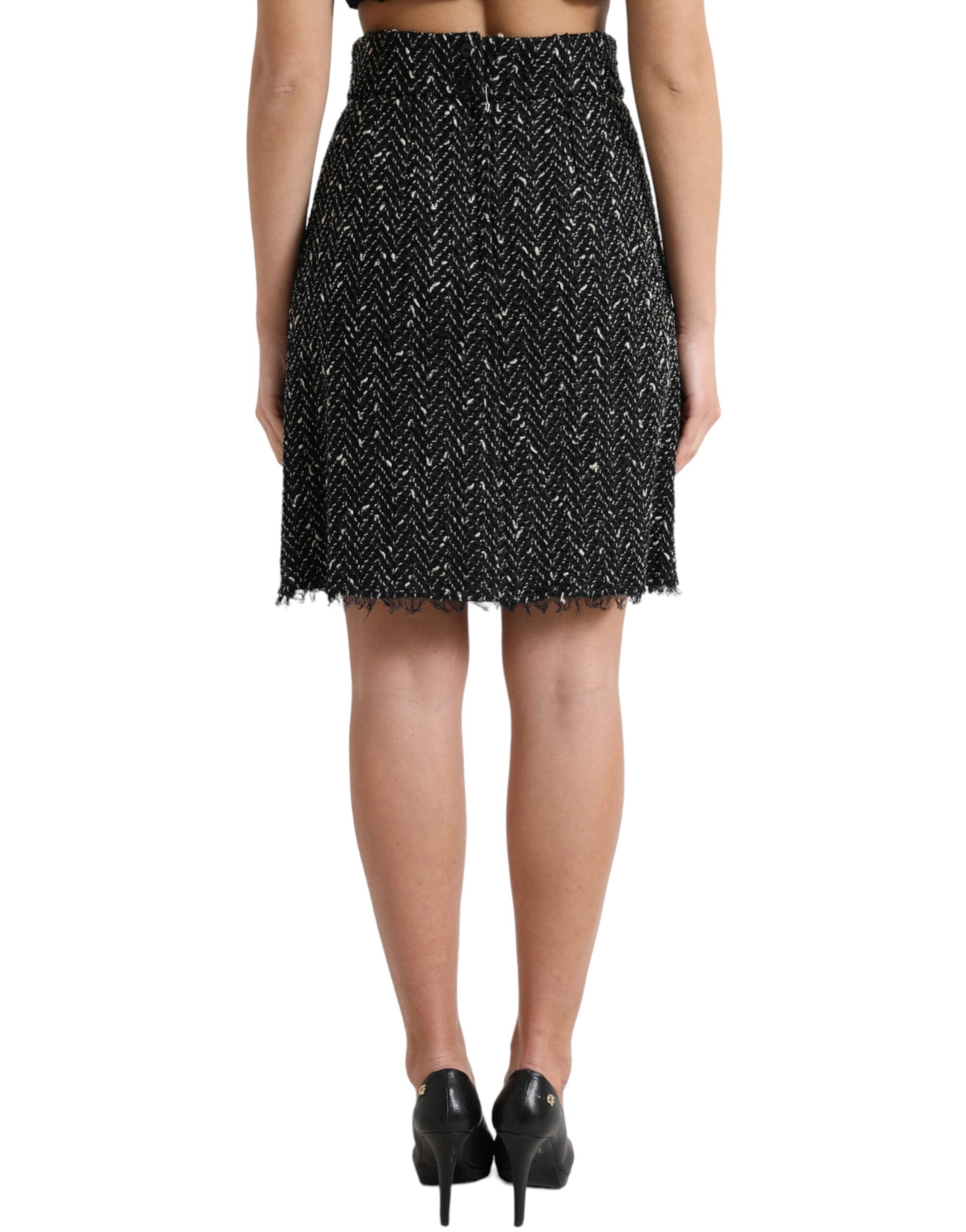 Dolce & Gabbana Schwarzer Tweed-Wollstrick-Minirock mit hoher Taille