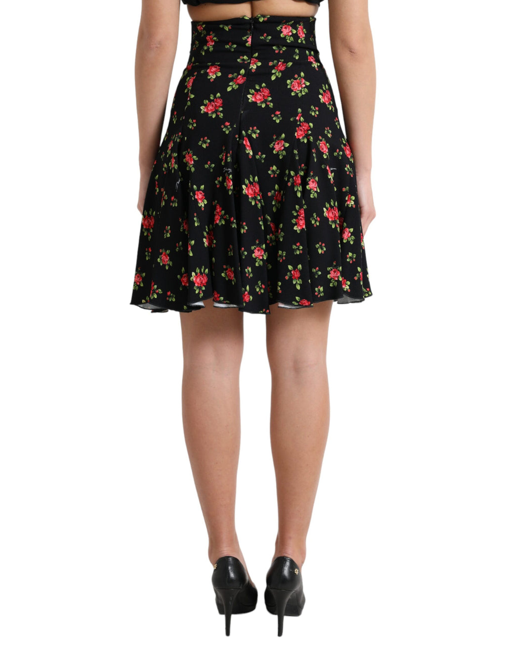 Dolce & Gabbana Schwarzer Rosenmuster-Minirock mit hoher Taille und A-Linie