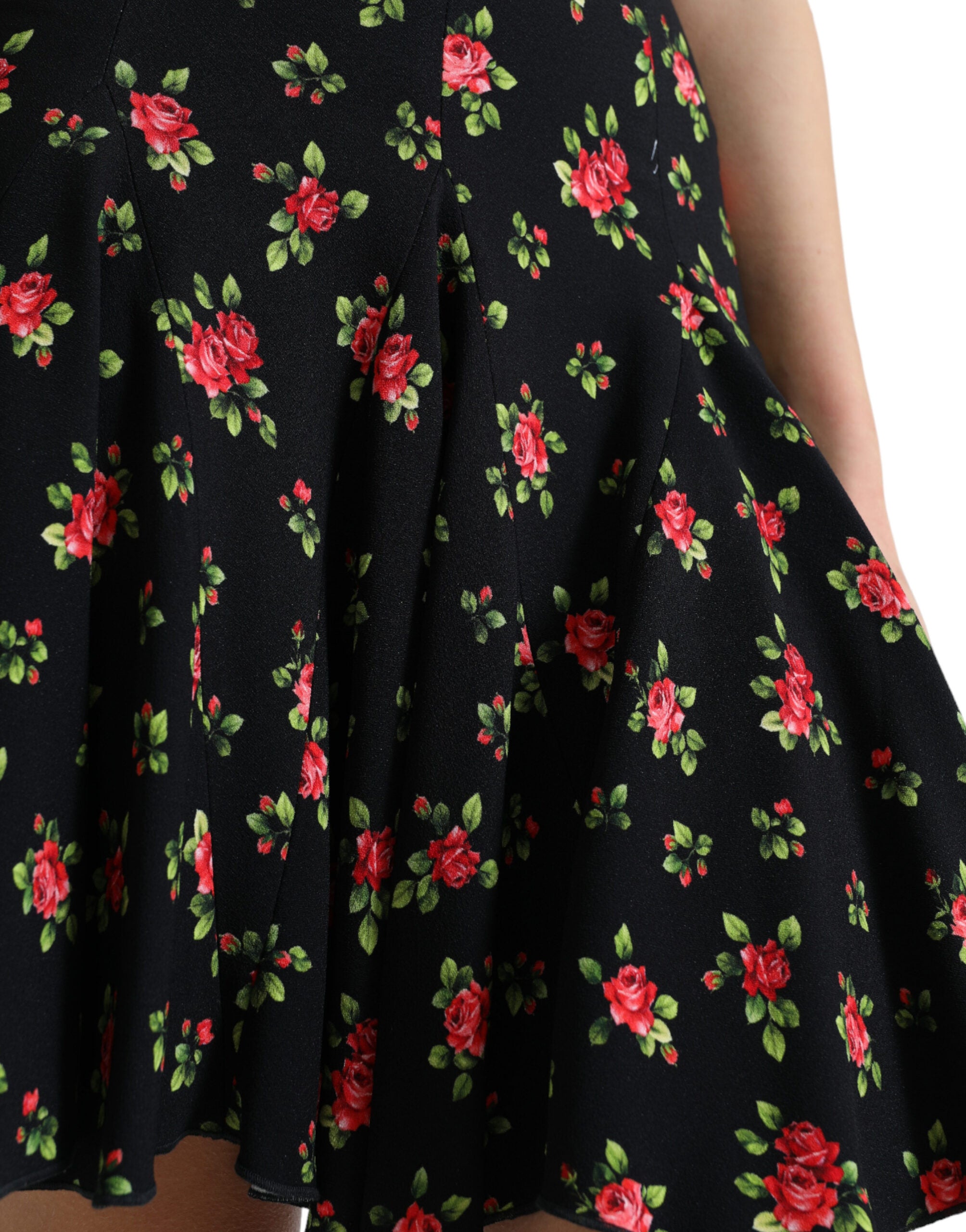 Dolce & Gabbana Schwarzer Rosenmuster-Minirock mit hoher Taille und A-Linie