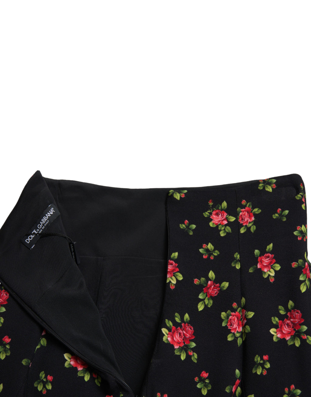 Dolce & Gabbana Schwarzer Rosenmuster-Minirock mit hoher Taille und A-Linie