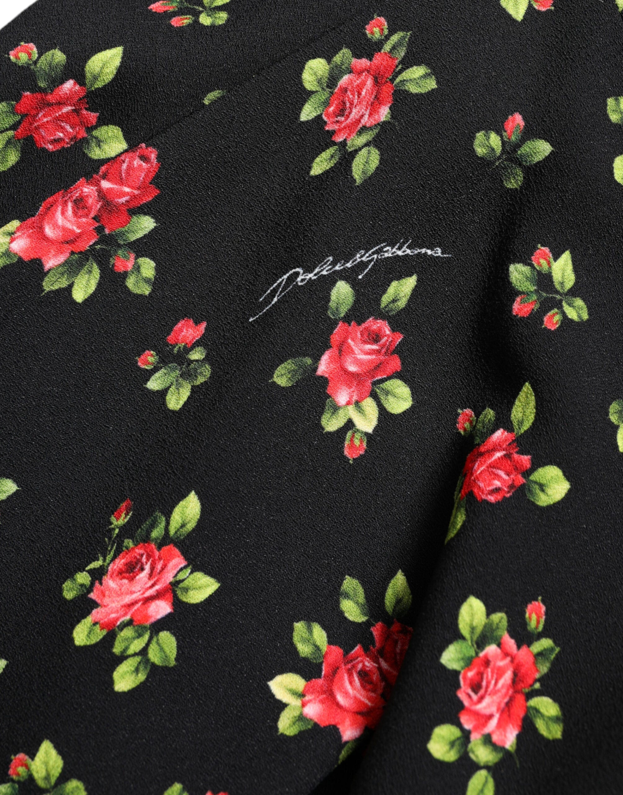 Dolce & Gabbana Schwarzer Rosenmuster-Minirock mit hoher Taille und A-Linie