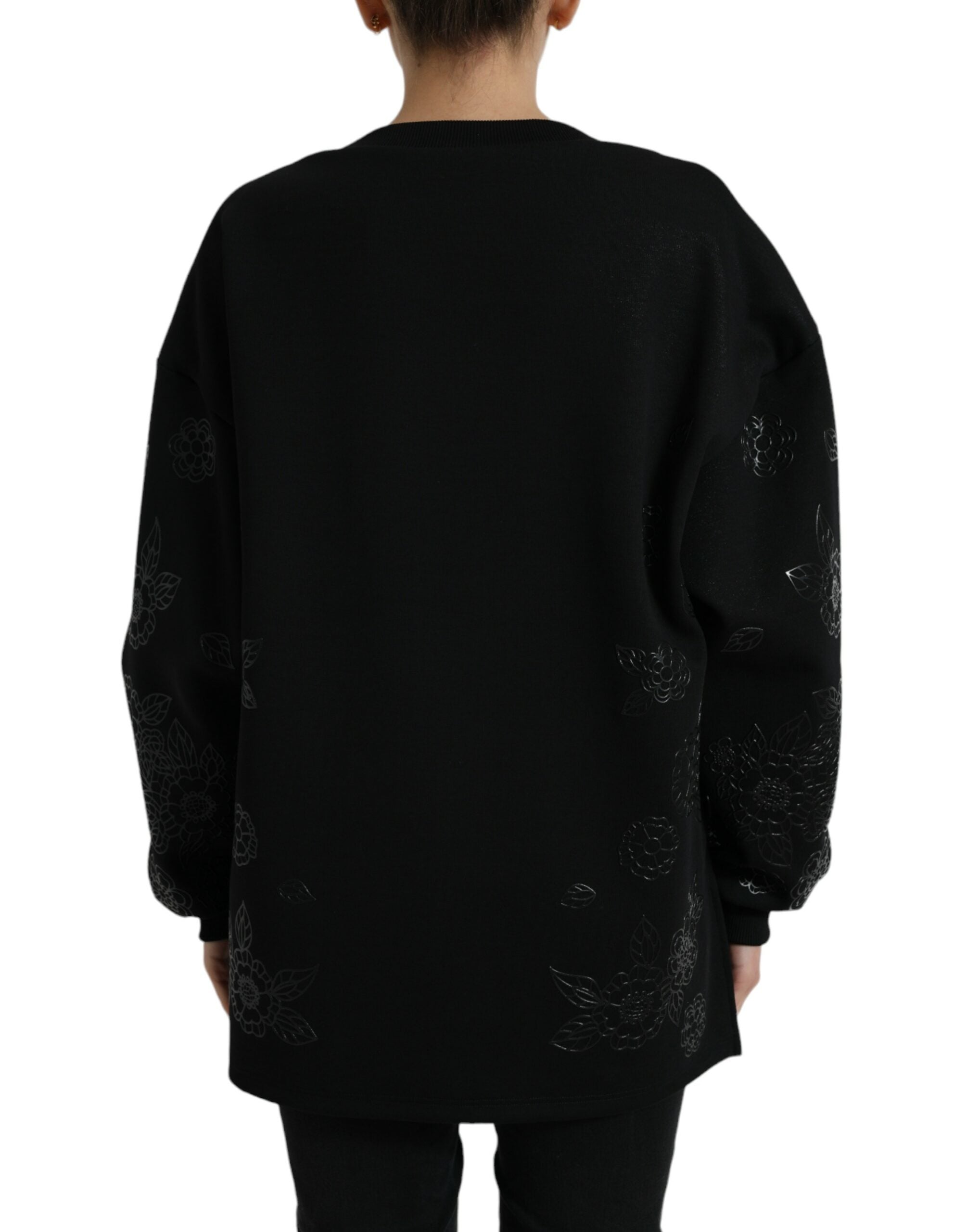 Dolce & Gabbana Schwarzer Pullover mit floralen Logo-Applikationen