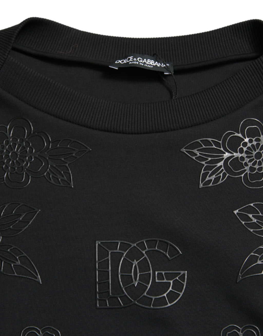 Dolce & Gabbana Schwarzer Pullover mit floralen Logo-Applikationen