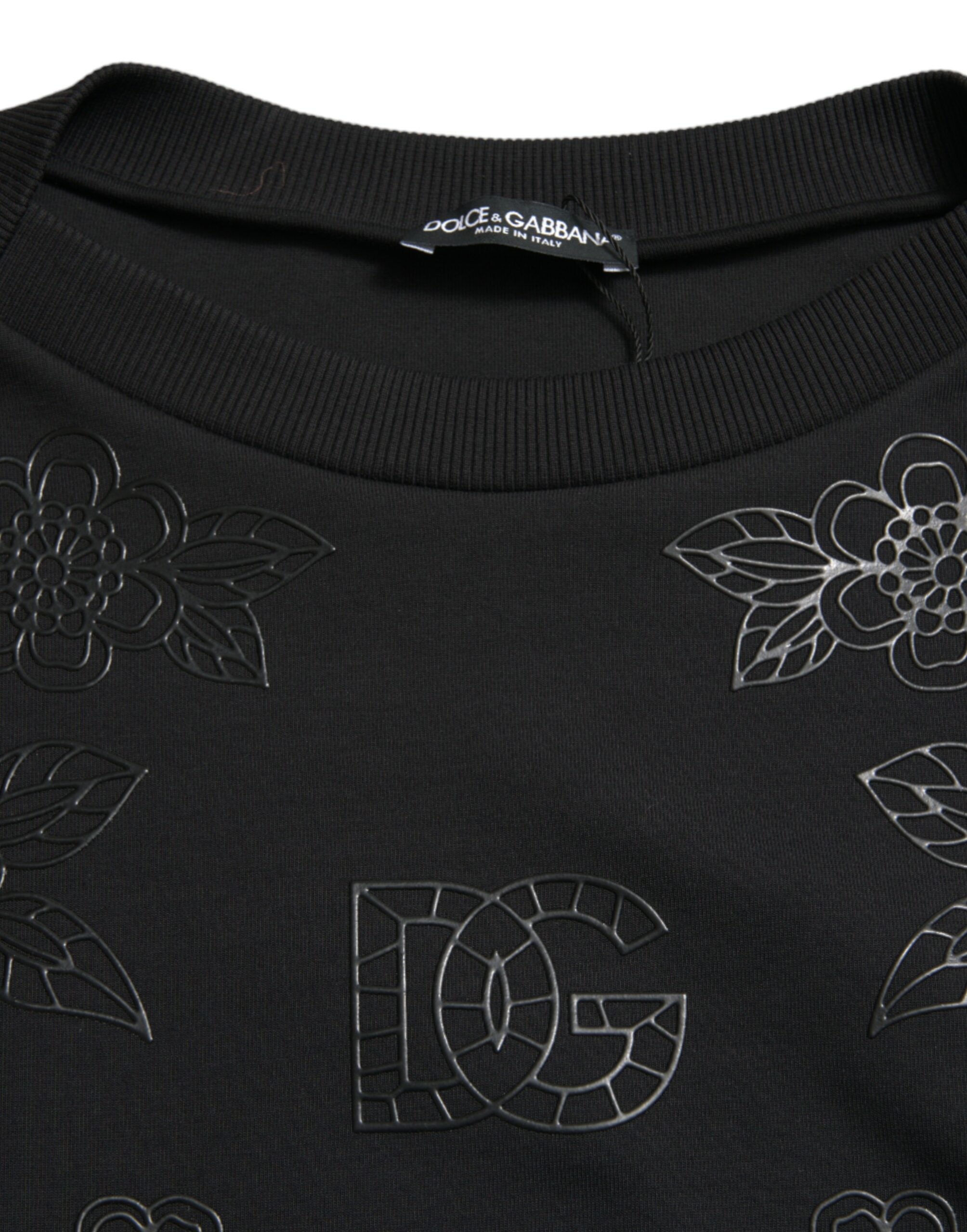 Dolce & Gabbana Schwarzer Pullover mit floralen Logo-Applikationen