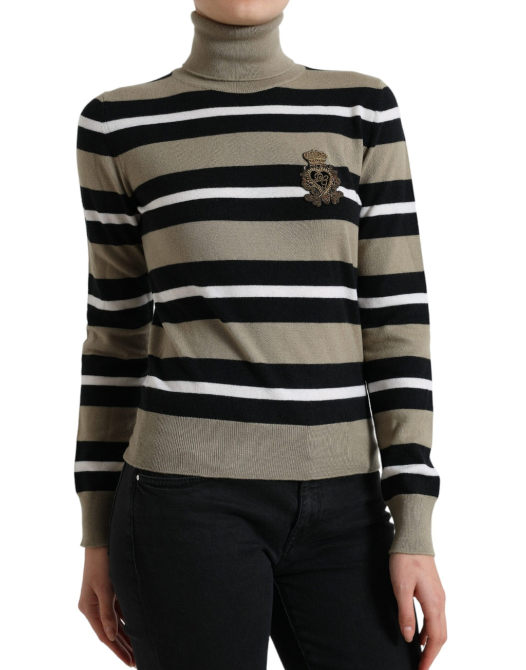 Dolce & Gabbana Mehrfarbig gestreifter Logo-Rollkragen-Pullover