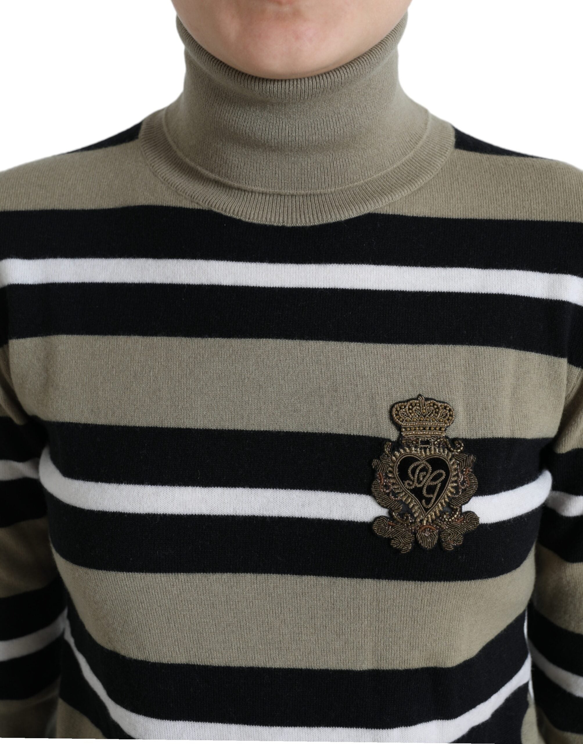 Dolce & Gabbana Mehrfarbig gestreifter Logo-Rollkragen-Pullover