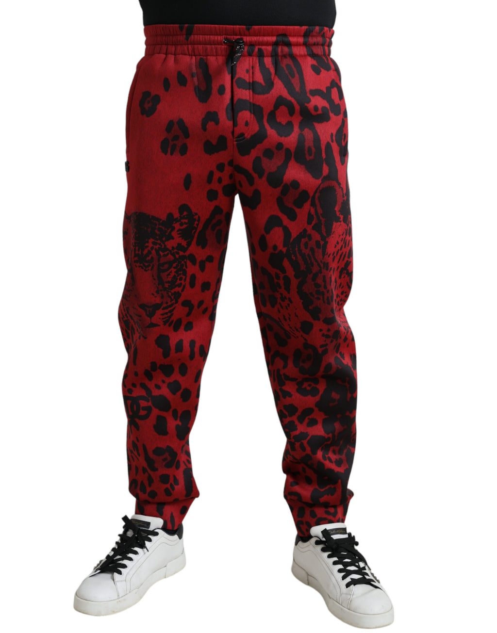 Dolce & Gabbana Rot-Schwarz-Leopard Stretch-Jogger-Hose