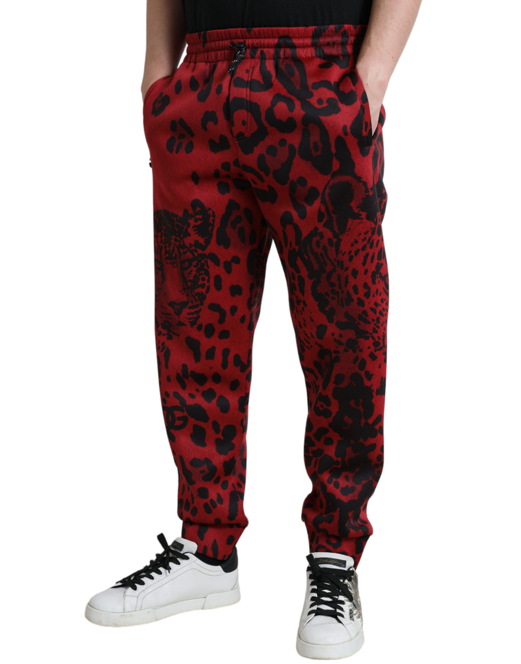 Dolce & Gabbana Rot-Schwarz-Leopard Stretch-Jogger-Hose