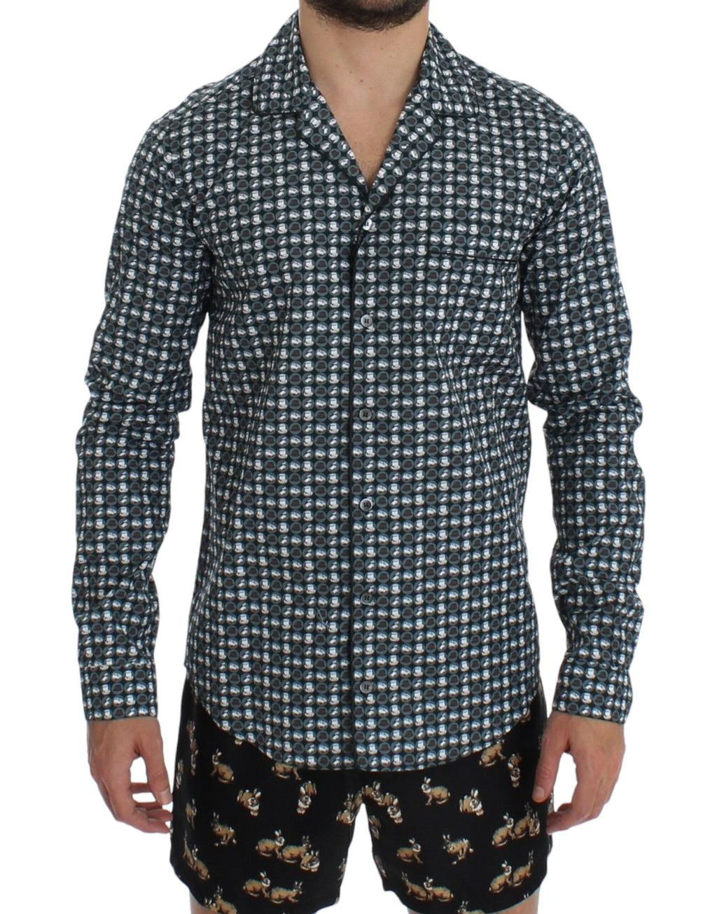 Dolce & Gabbana Grüner Hut Druck Baumwolle Pyjama Shirt Nachtwäsche