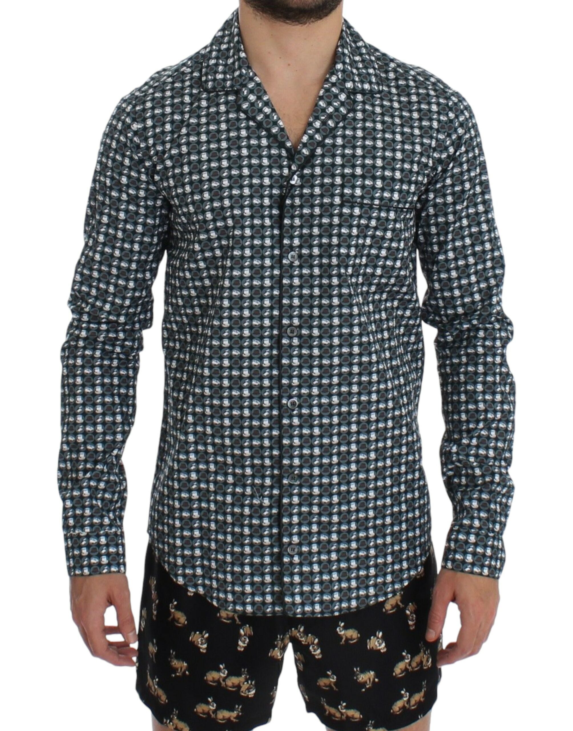 Dolce & Gabbana Grüner Hut Druck Baumwolle Pyjama Shirt Nachtwäsche