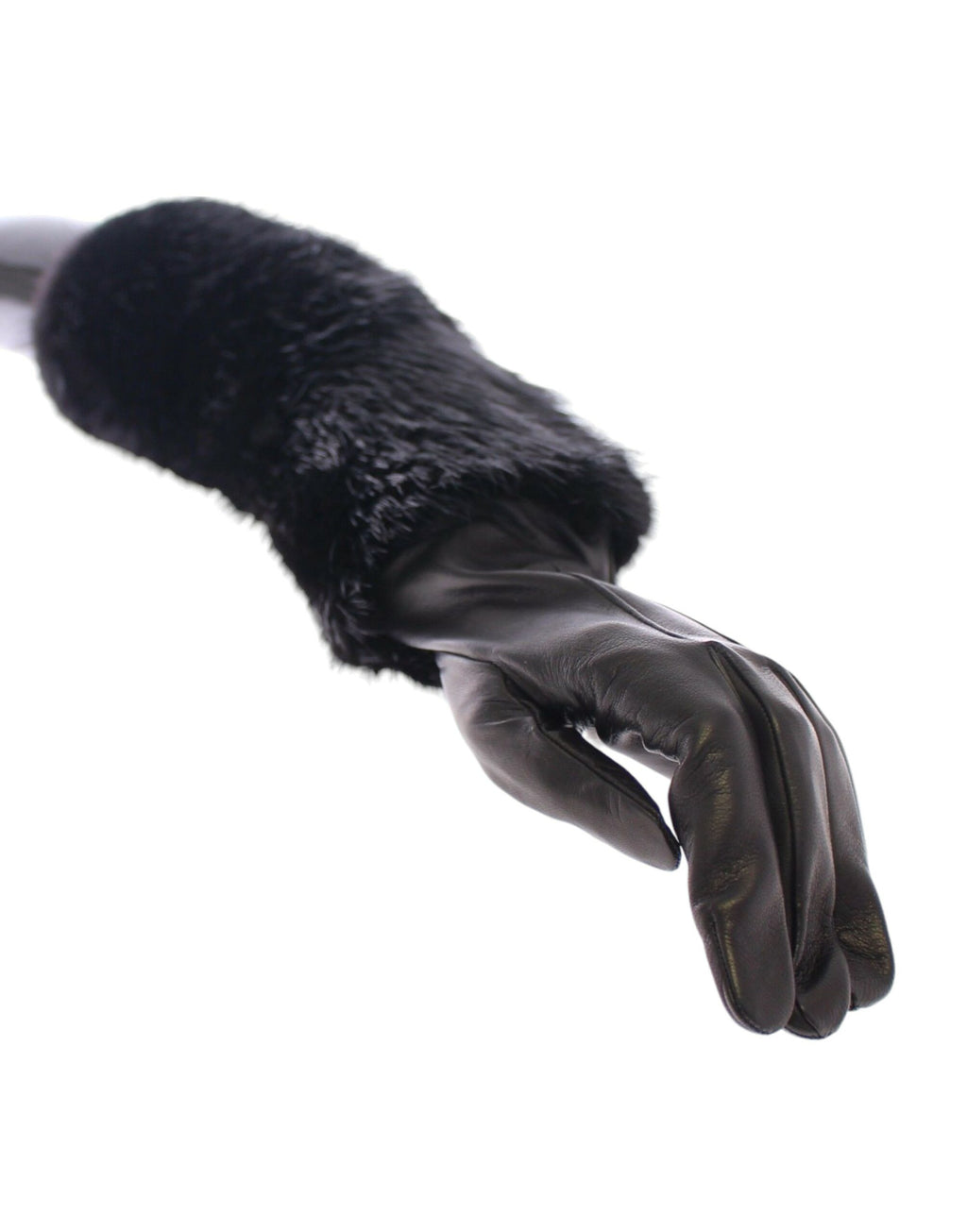 Dolce & Gabbana Schwarze Biberpelz-Lammfell-Leder-Ellbogenhandschuhe