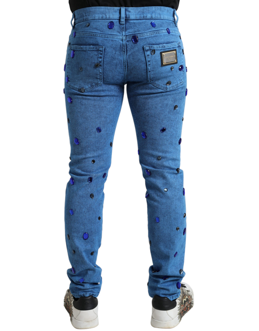 Dolce & Gabbana Blaue, kristallverzierte Skinny Denim Jeans