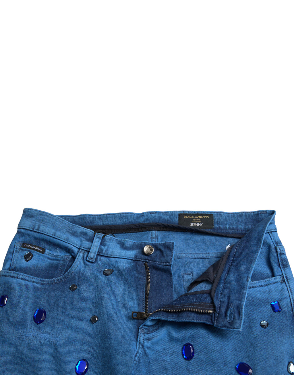 Dolce & Gabbana Blaue, kristallverzierte Skinny Denim Jeans