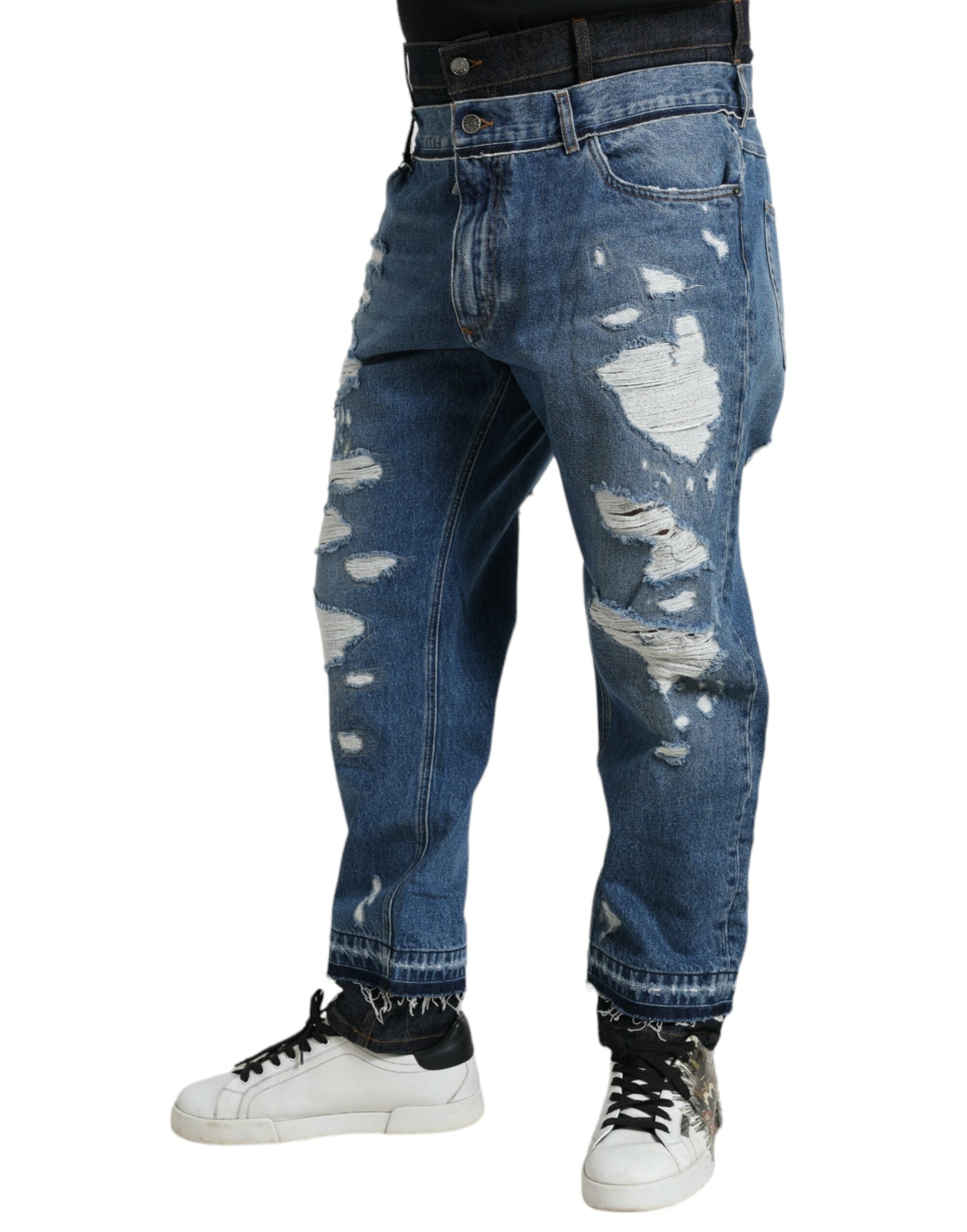 Dolce & Gabbana Blaue zerfledderte Baumwolle Männer Denim Jeans