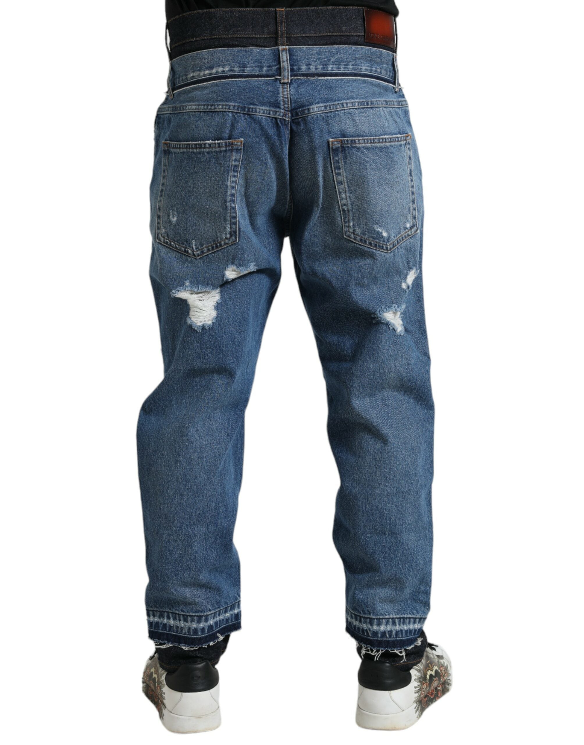 Dolce & Gabbana Blaue zerfledderte Baumwolle Männer Denim Jeans
