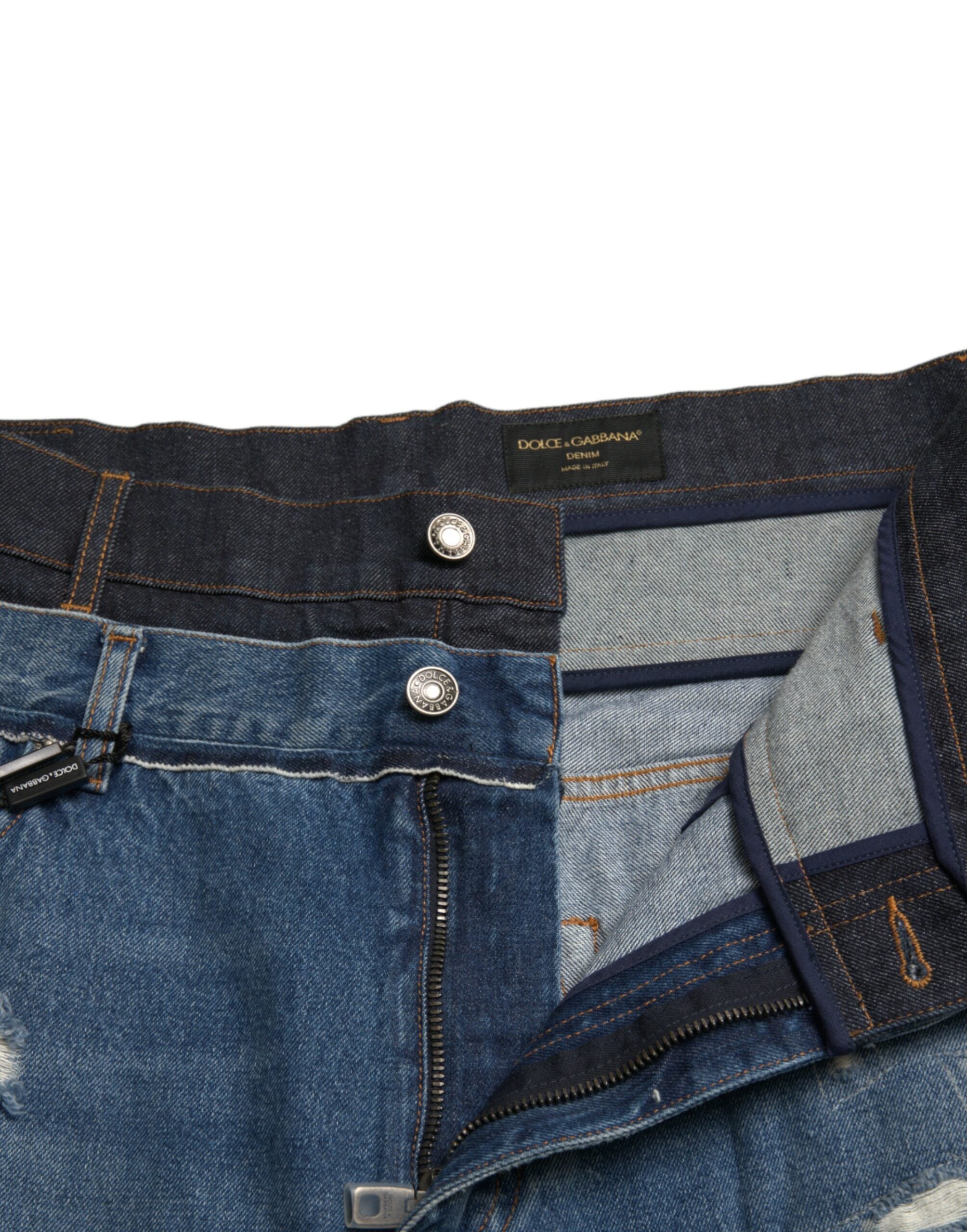Dolce & Gabbana Blaue zerfledderte Baumwolle Männer Denim Jeans