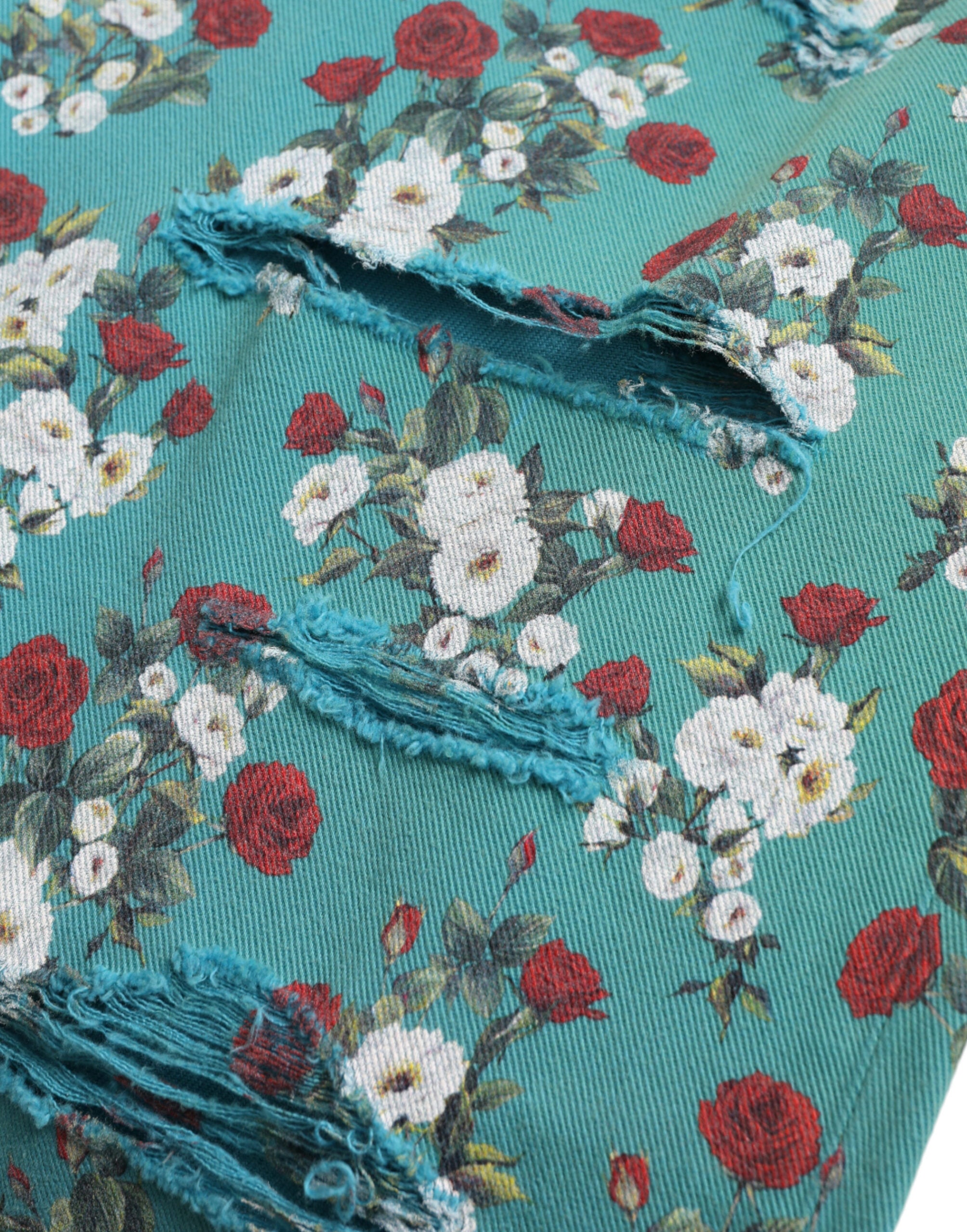 Dolce & Gabbana Blaue Skinny Denim-Hose aus Baumwolle mit Blumendruck