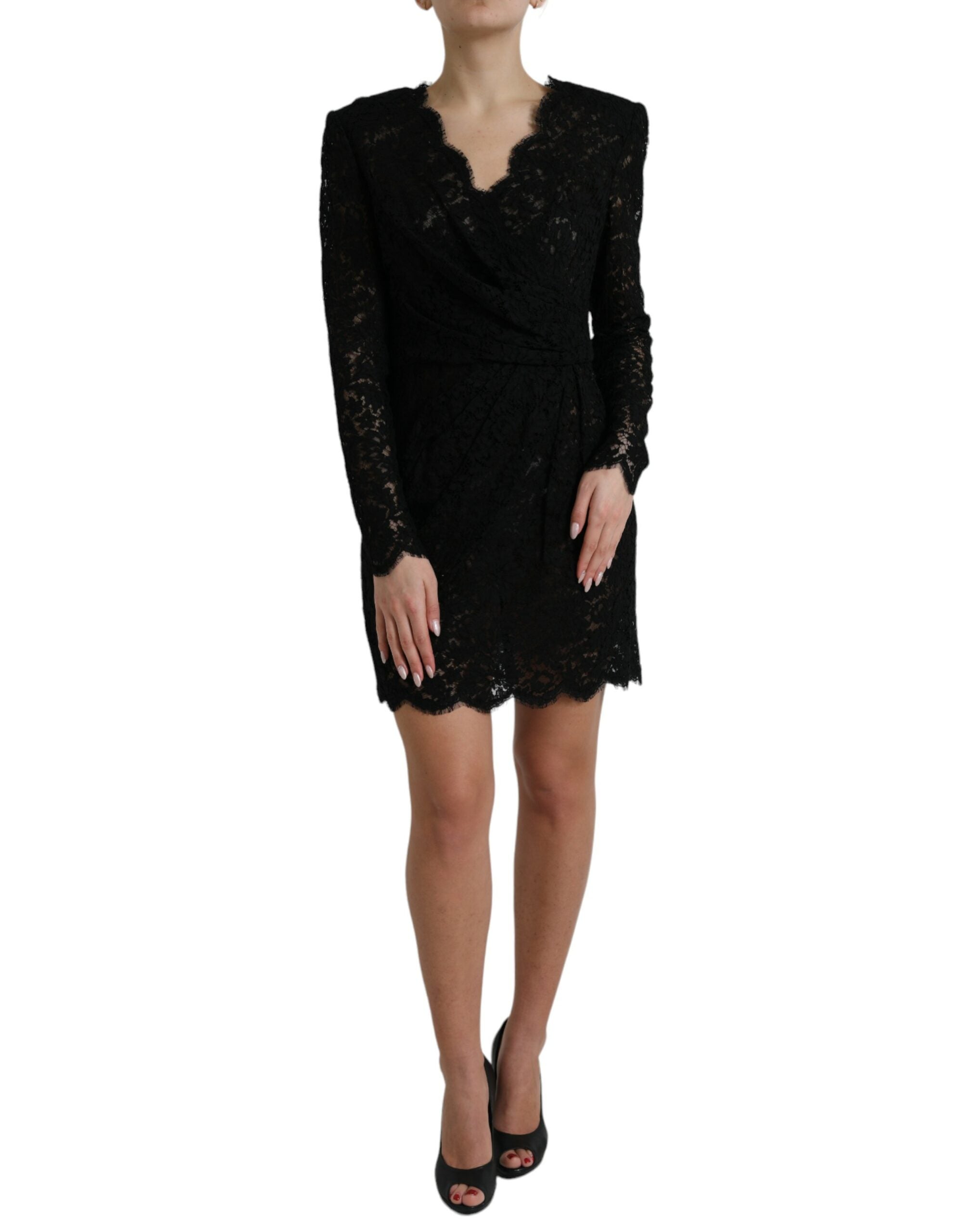 Dolce & Gabbana Schwarzes Bodycon-Mini-Kleid aus Baumwolle mit Spitze
